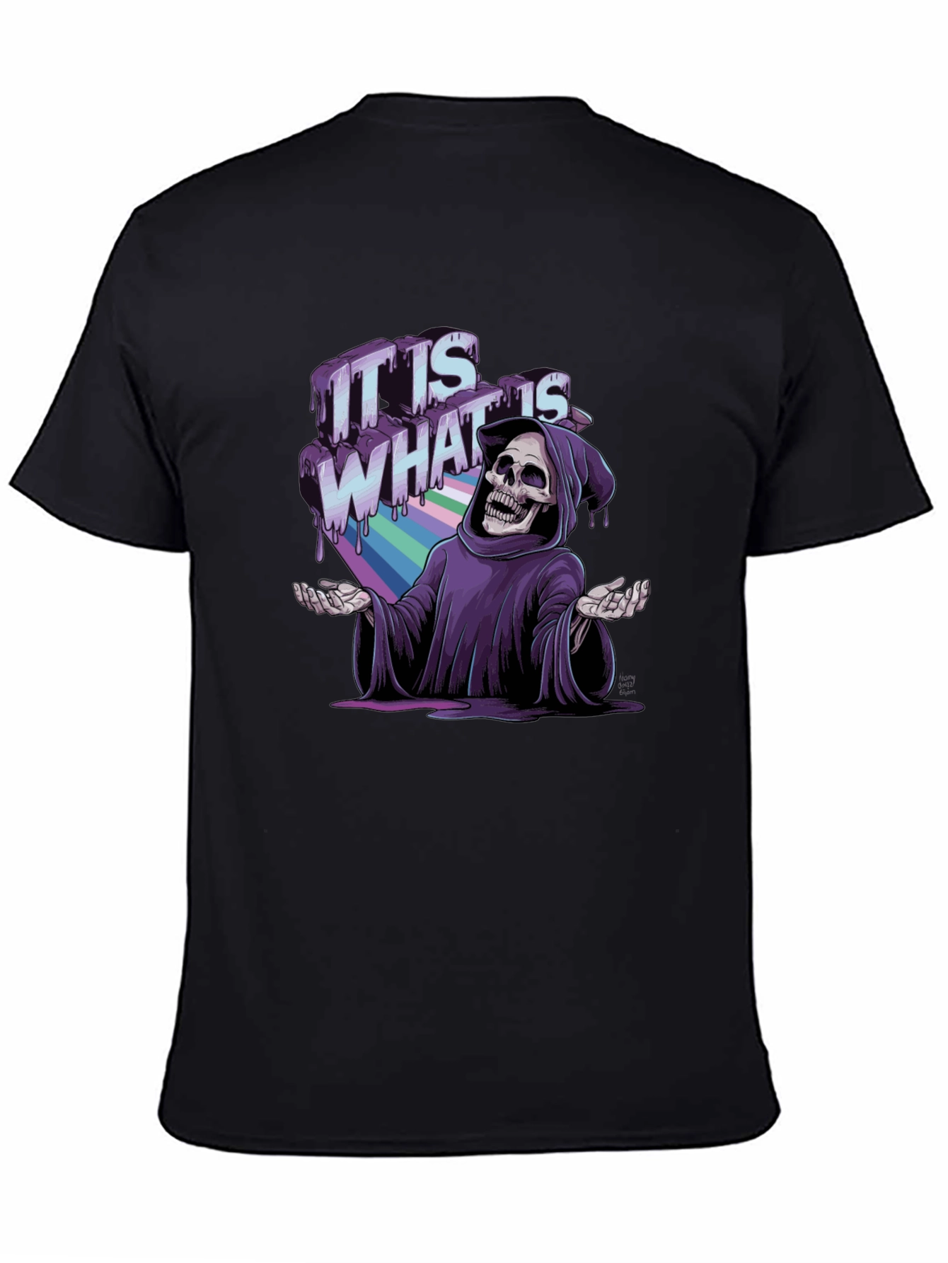 Black Grim Reaper Rainbow Drip T-Shirt - "It Is What It Is" view 4