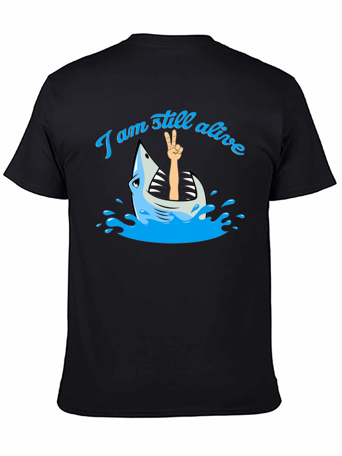 Black I Am Still Alive Shark T-Shirt - Novelty Graphic Tee view 4