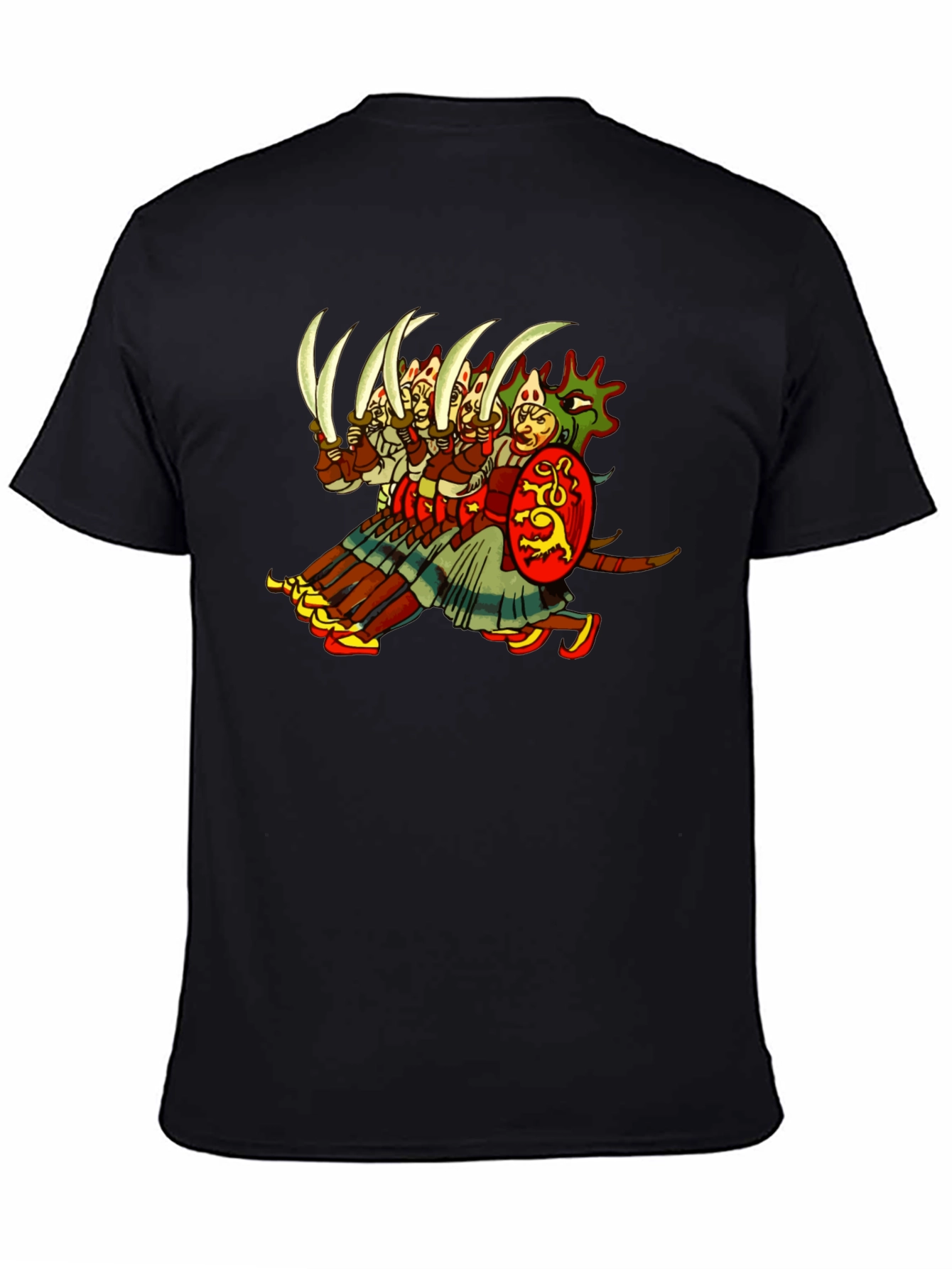 Black Medieval Warrior Graphic Tee - Black Cotton T-Shirt view 4