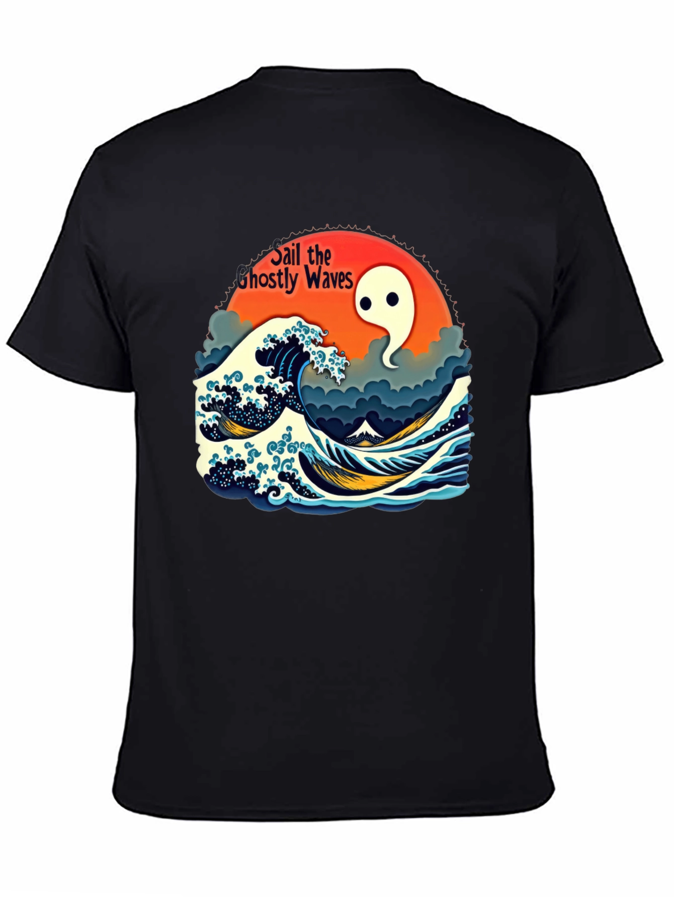 Black Ghostly Waves Graphic T-Shirt - Unisex view 4