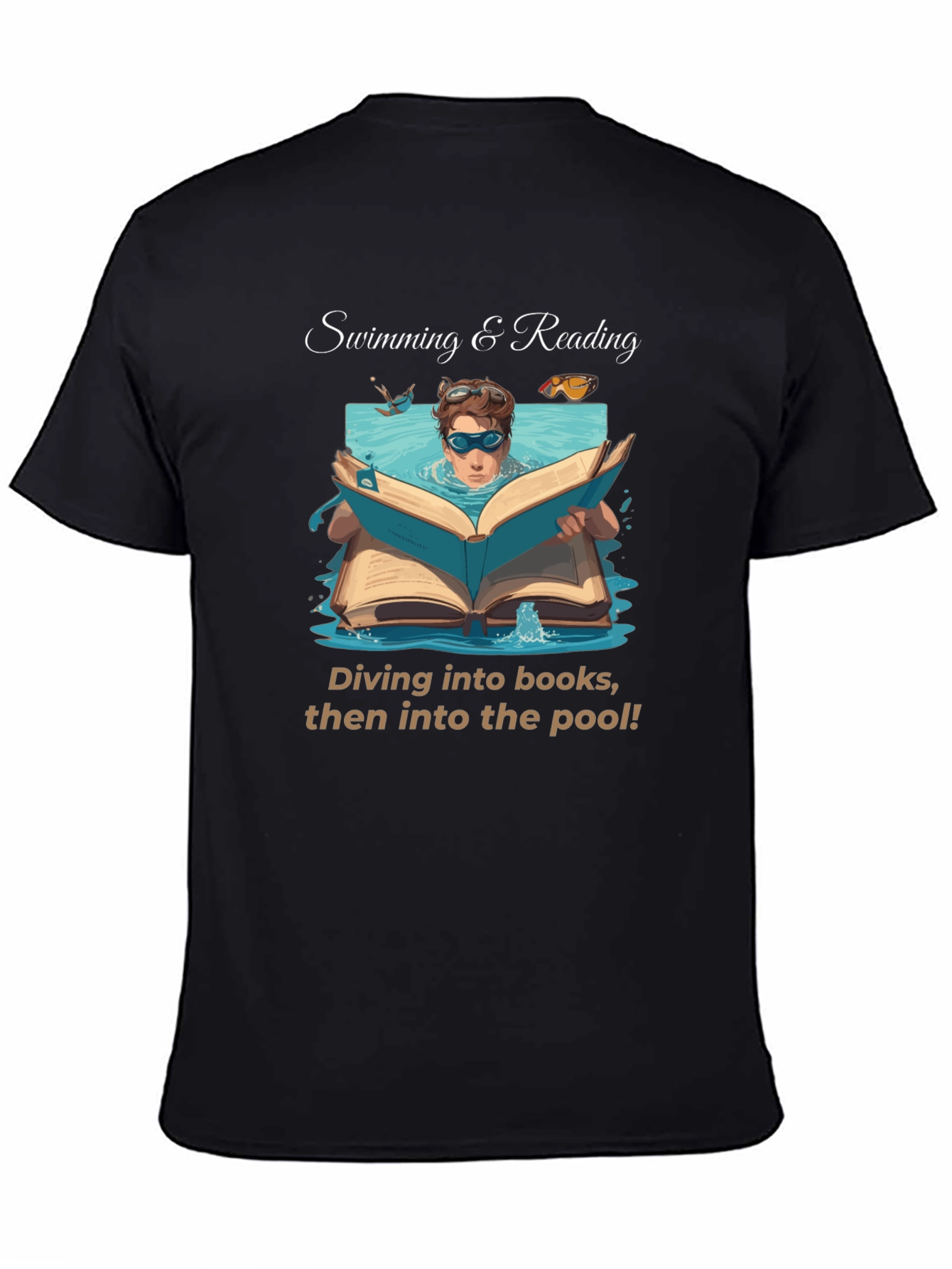 Black Swimming & Reading T-Shirt view 4