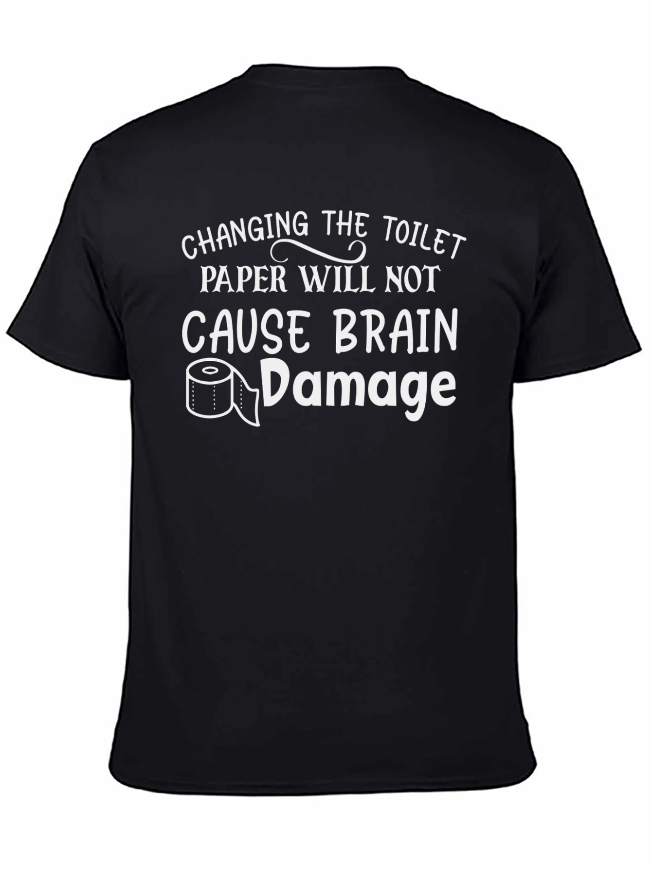 Black Funny Toilet Paper Brain Damage Graphic T-Shirt view 4