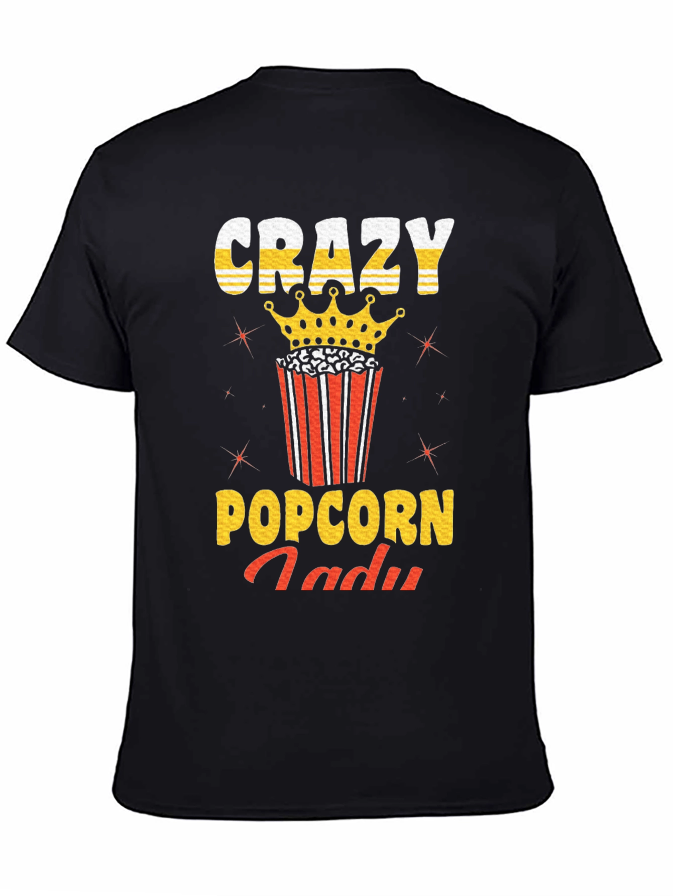 Black Crazy Popcorn Lady Graphic T-Shirt view 4