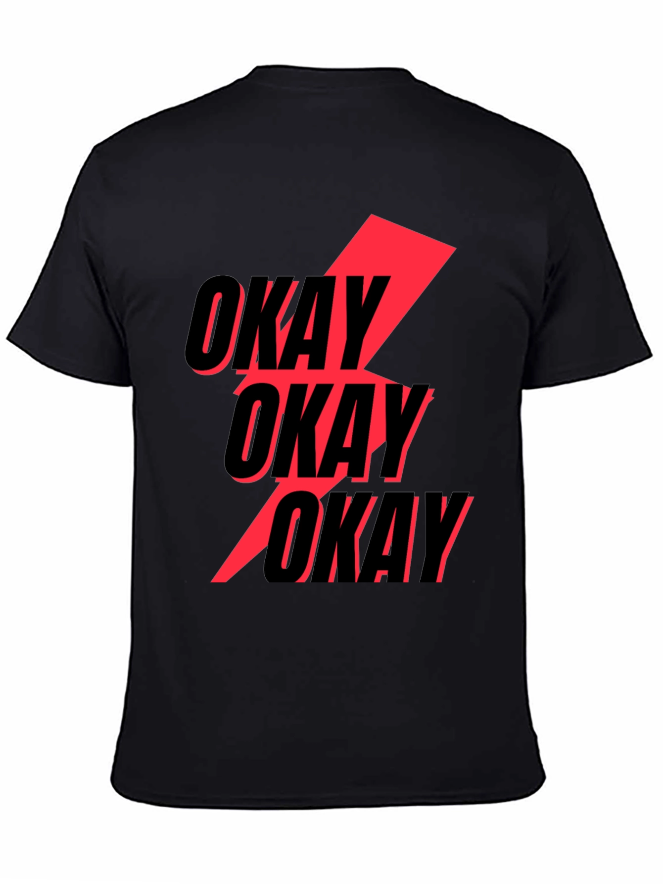 Black Okay Graphic T-Shirt - Bold Red Lightning Bolt Design view 4