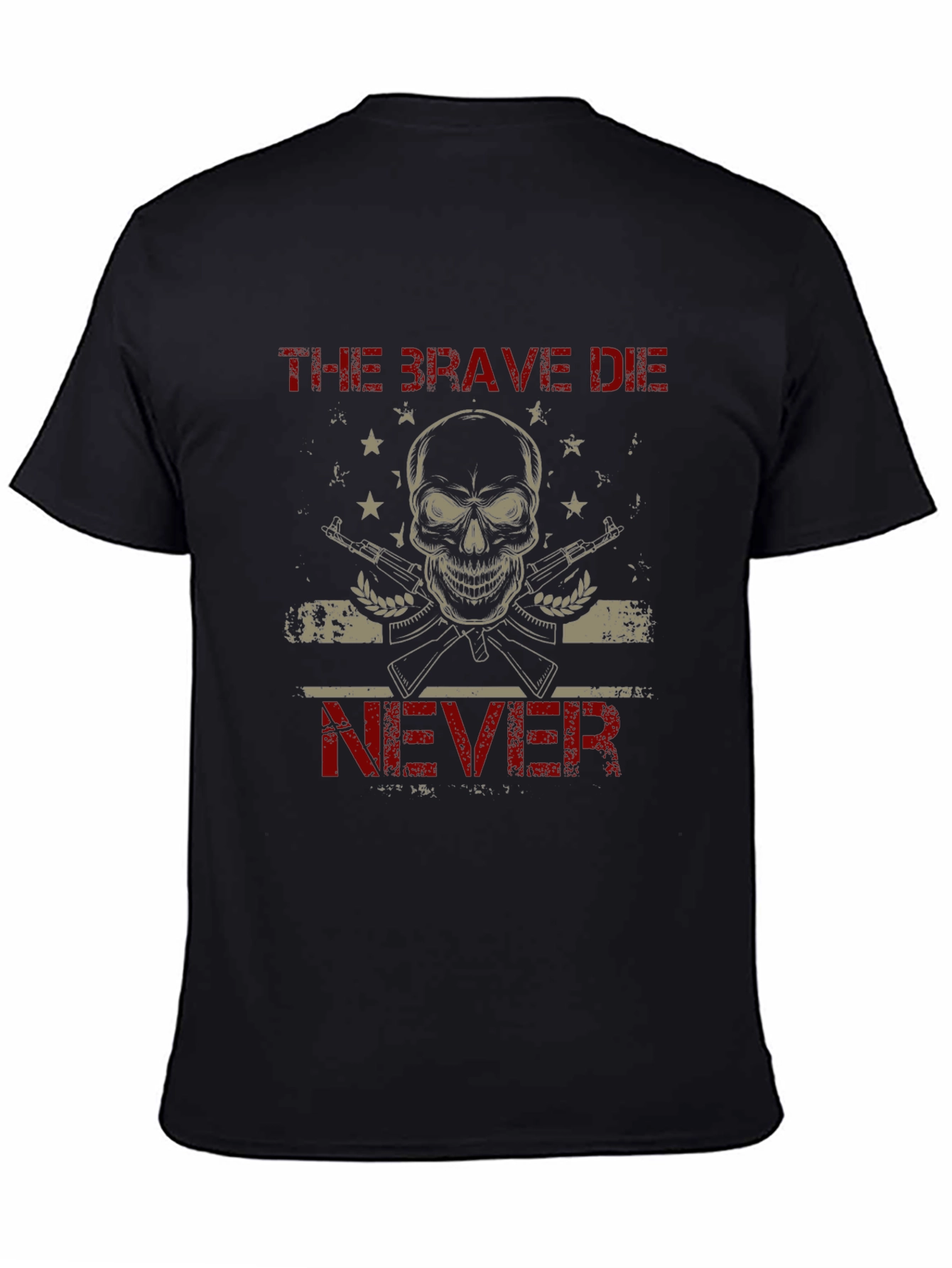 Black The Brave Die Never Skull Graphic T-Shirt view 4