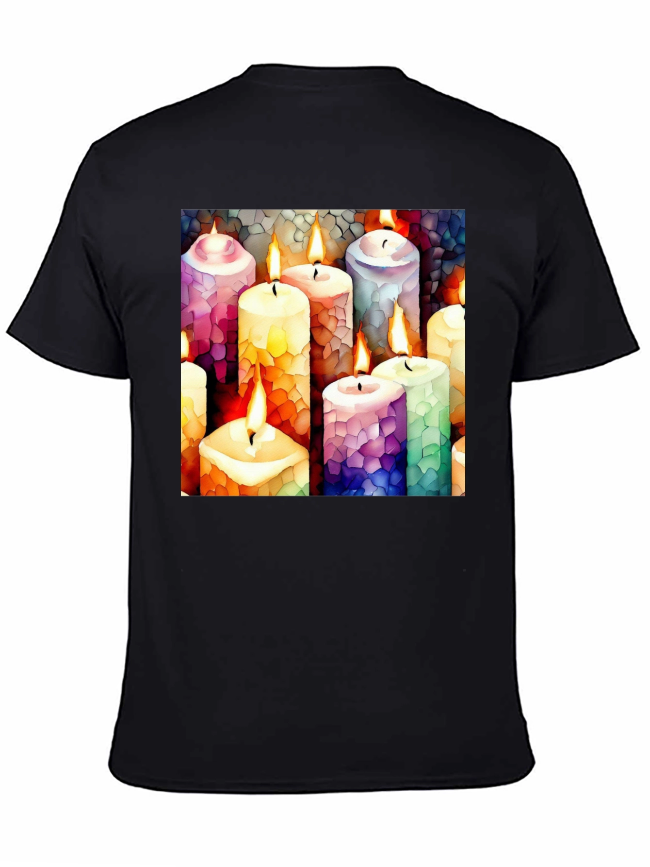 Black Artistic Candle Print Black T-Shirt view 4