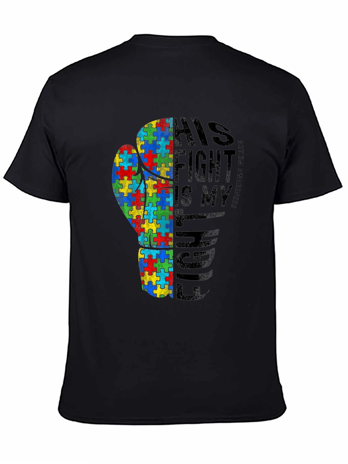 Black Autism Awareness Fight T-Shirt view 4