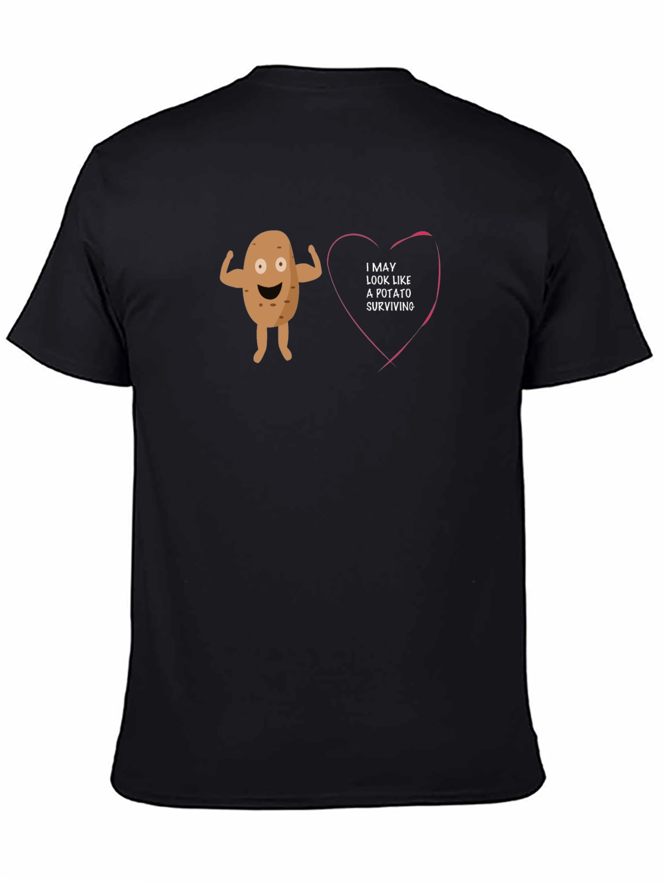 Black Funny Potato Surviving Heart T-Shirt - Novelty Graphic Tee view 4