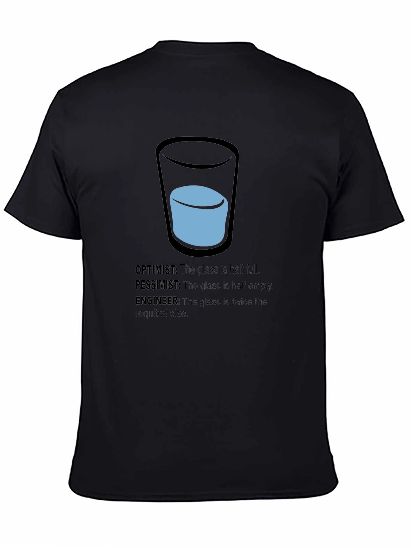 Black Engineer Optimist Pessimist Funny T-Shirt view 4