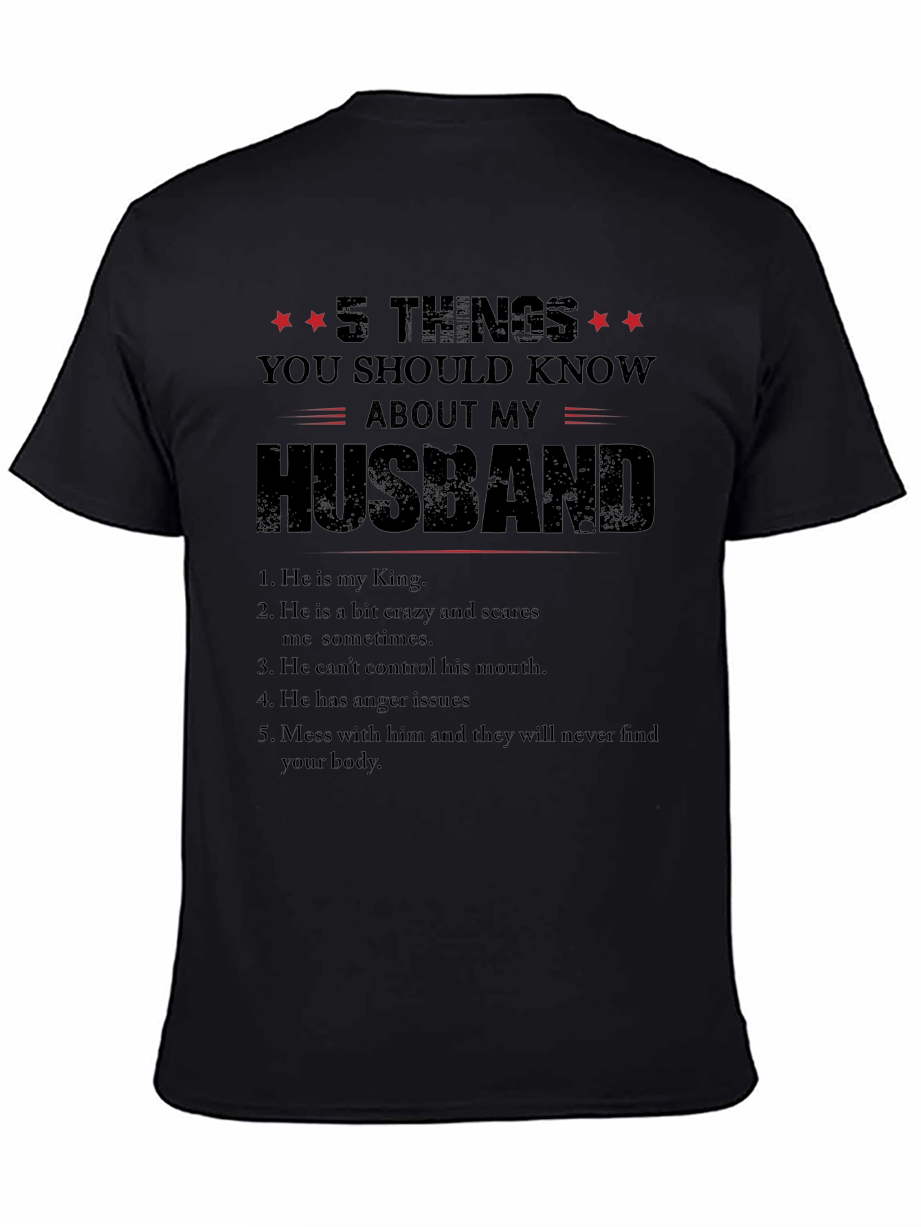 Black 5 Things You Should Know About My Husband T-Shirt view 4