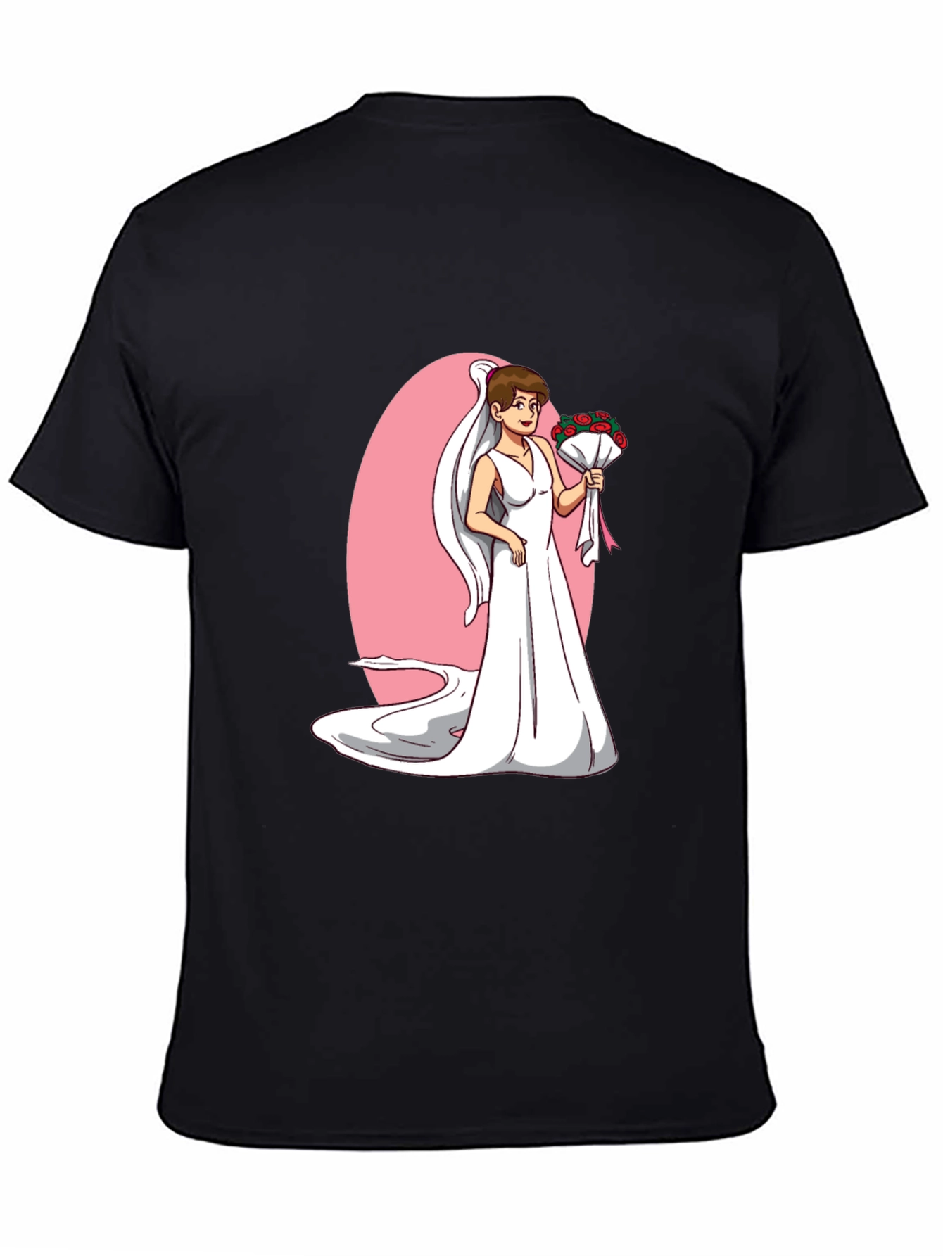 Black Bride Cartoon T-Shirt - Black, Funny Wedding Tee view 4