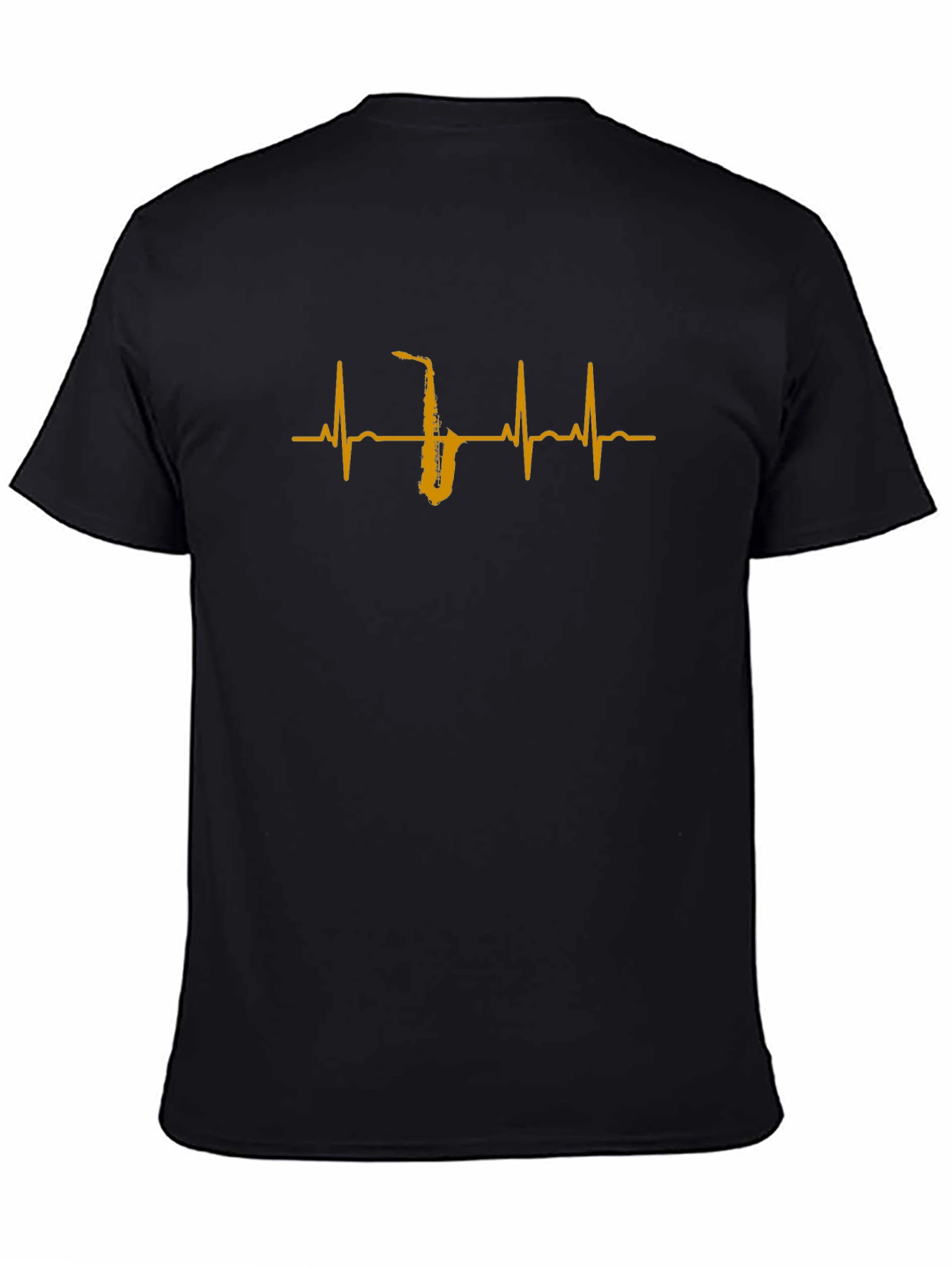 Black Saxophone Heartbeat Graphic Black T-Shirt view 4