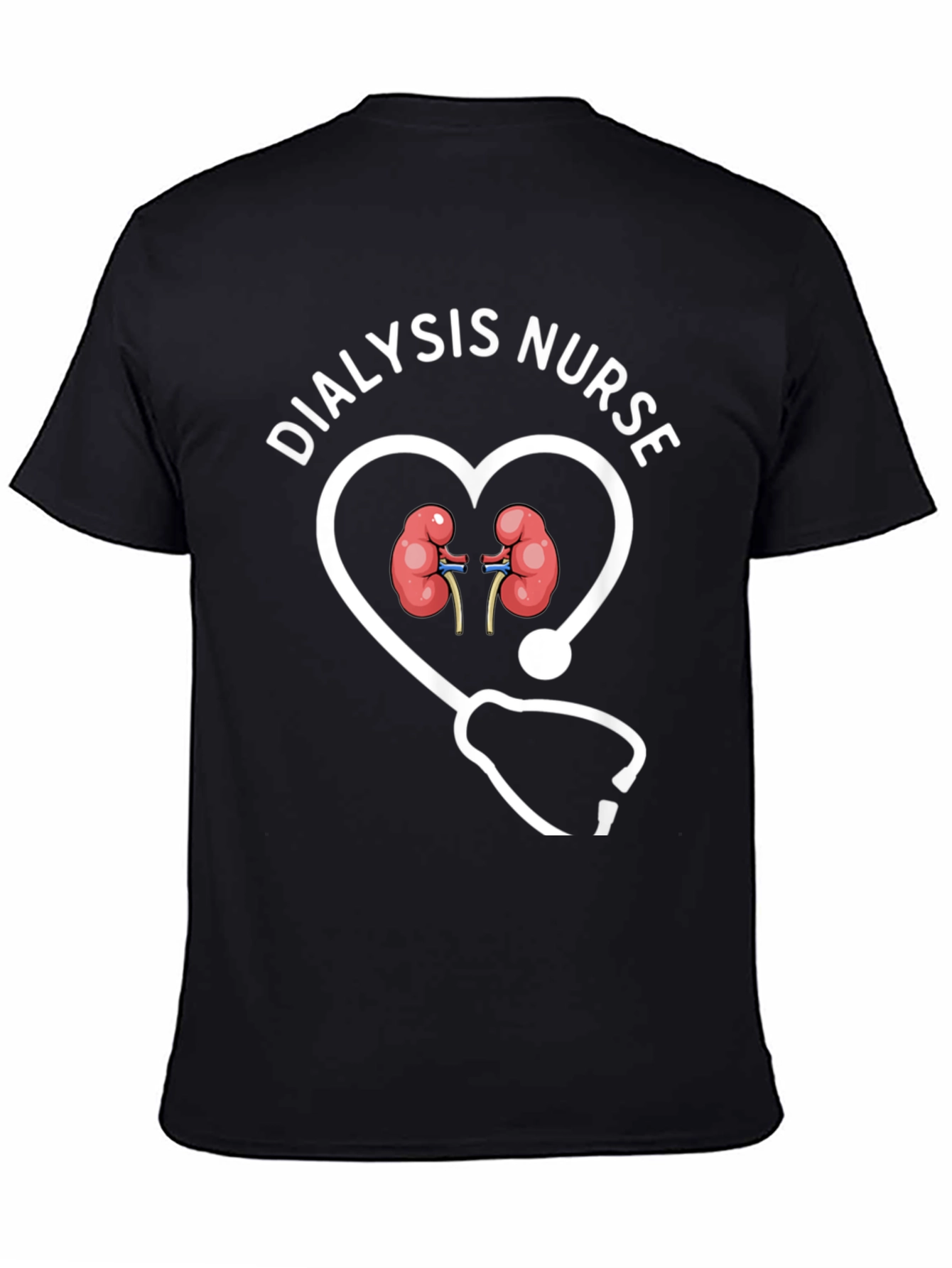 Black Dialysis Nurse Heart Stethoscope Graphic T-Shirt view 4