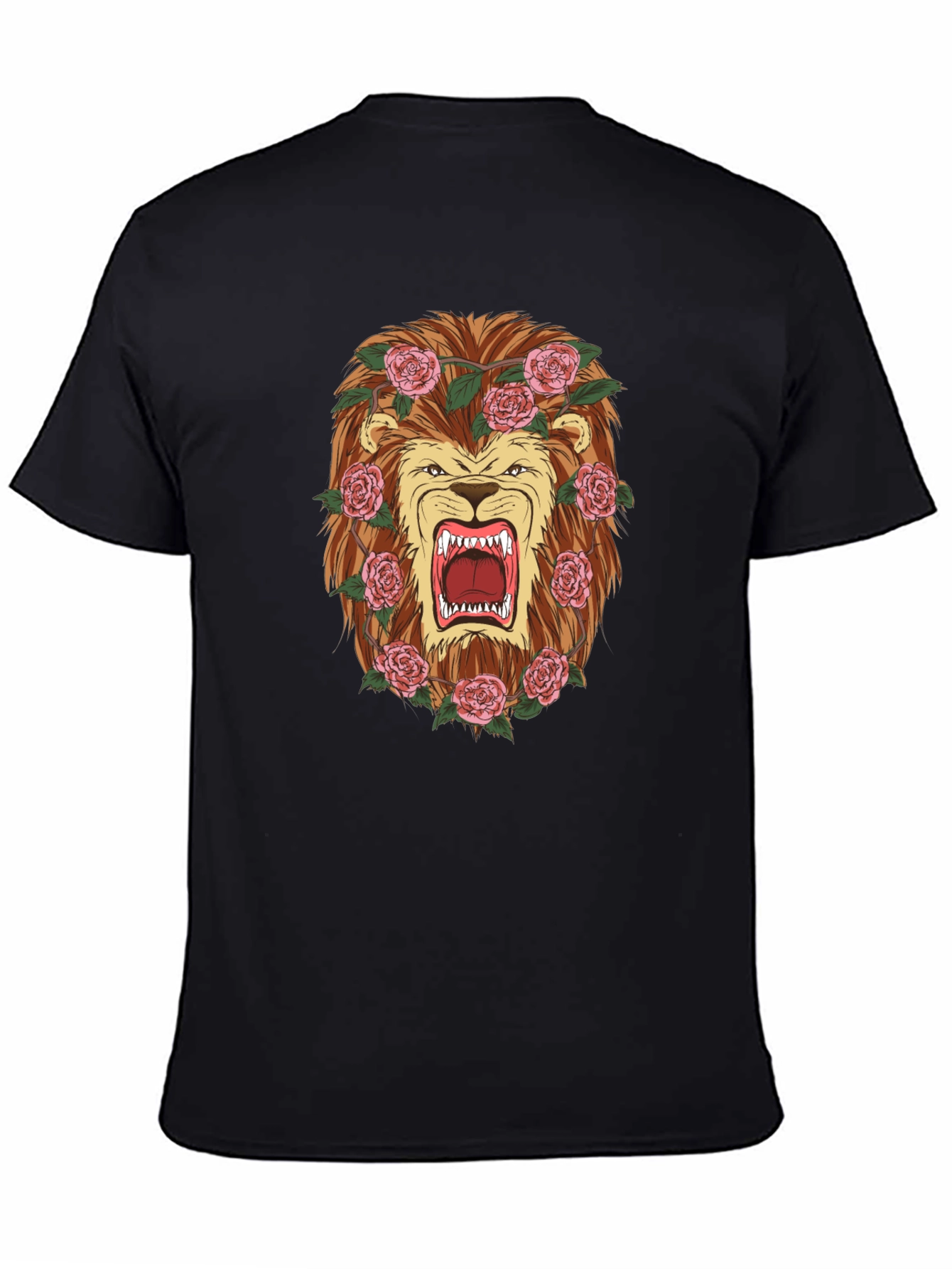 Black Lion & Roses Graphic T-Shirt - Men's Black Tee view 4