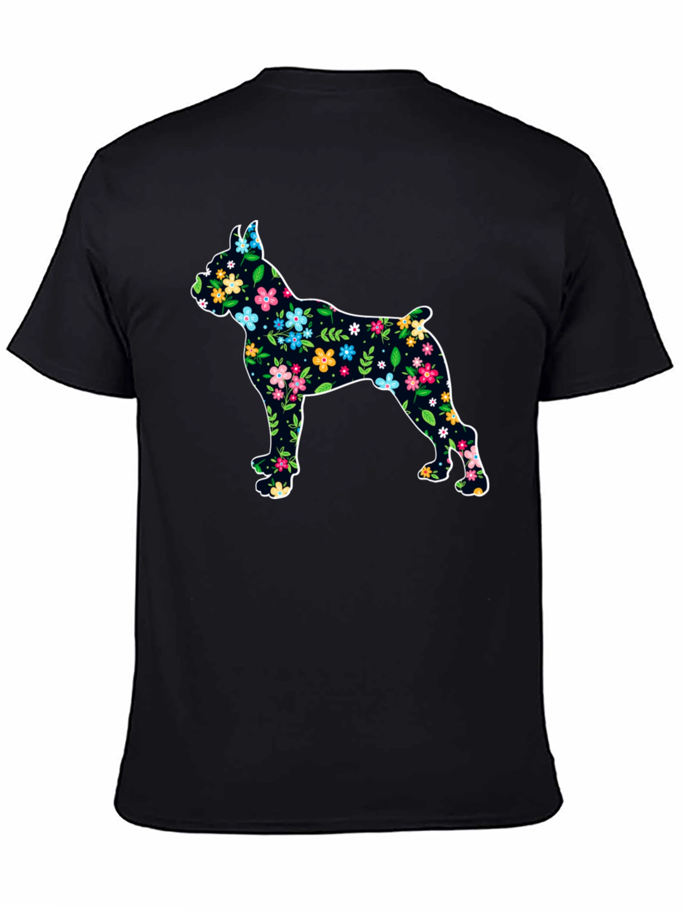 Black Floral Dog Silhouette Black T-Shirt view 4