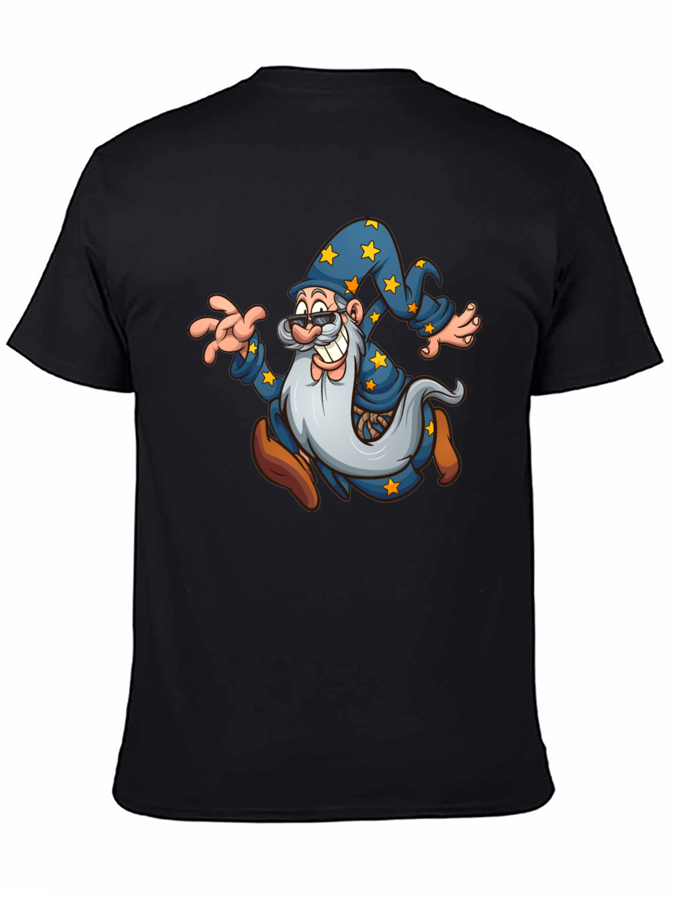 Black Wizard Cartoon Graphic T-Shirt - Black view 4
