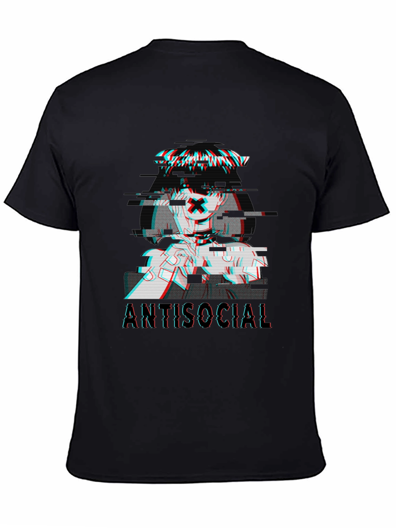 Black Antisocial Glitch Anime T-Shirt - Black view 4