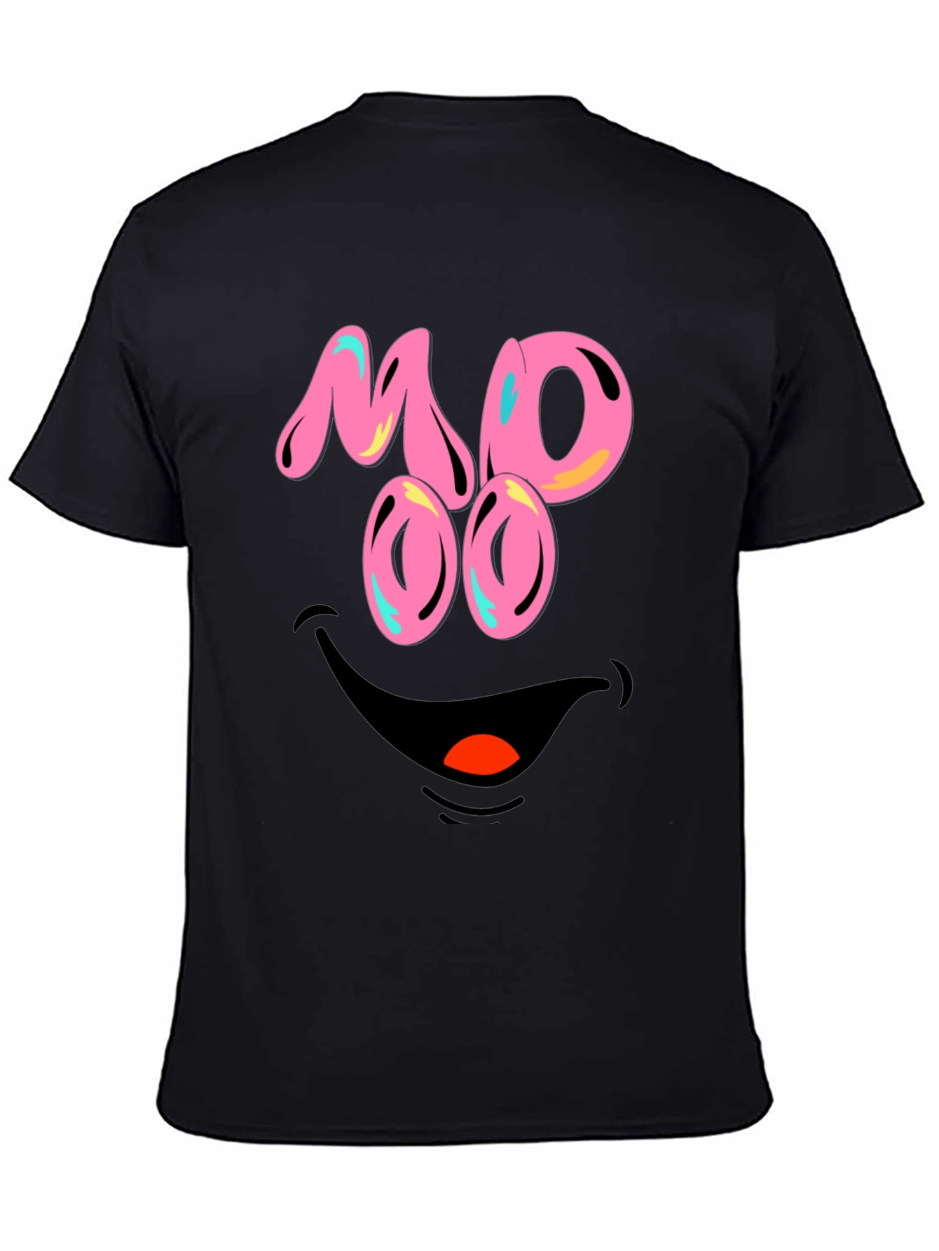 Black Funny MOOO Face Graphic T-Shirt view 4