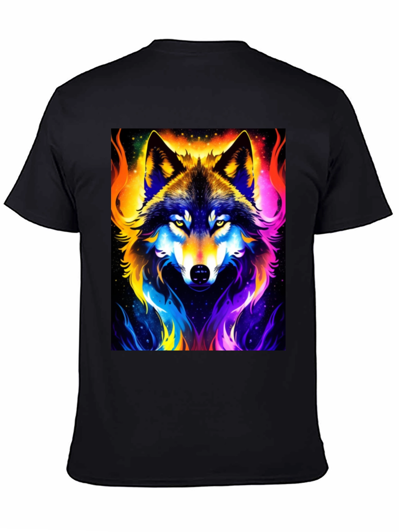 Black Vibrant Wolf Graphic Black T-Shirt view 4