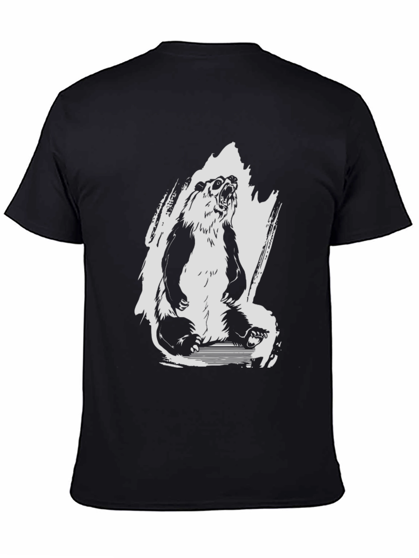 Black Men's Black Graphic Tee - Roaring Panda Design view 4