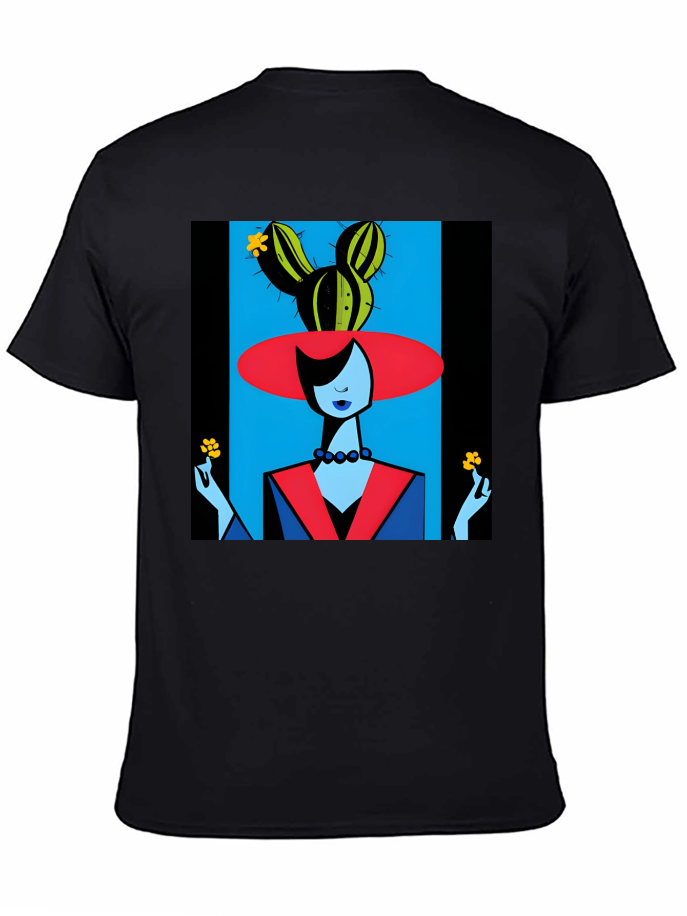 Black Abstract Cactus Woman Graphic Tee view 4