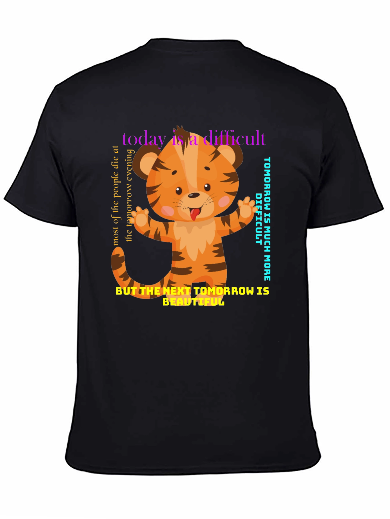 Black Cute Tiger Graphic Tee - Motivational Design view 4