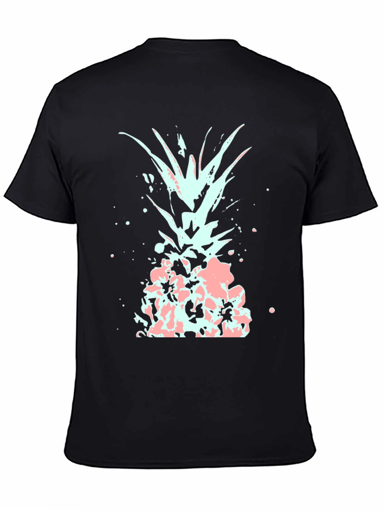 Black Men's Black T-Shirt with Abstract Pineapple Design view 4