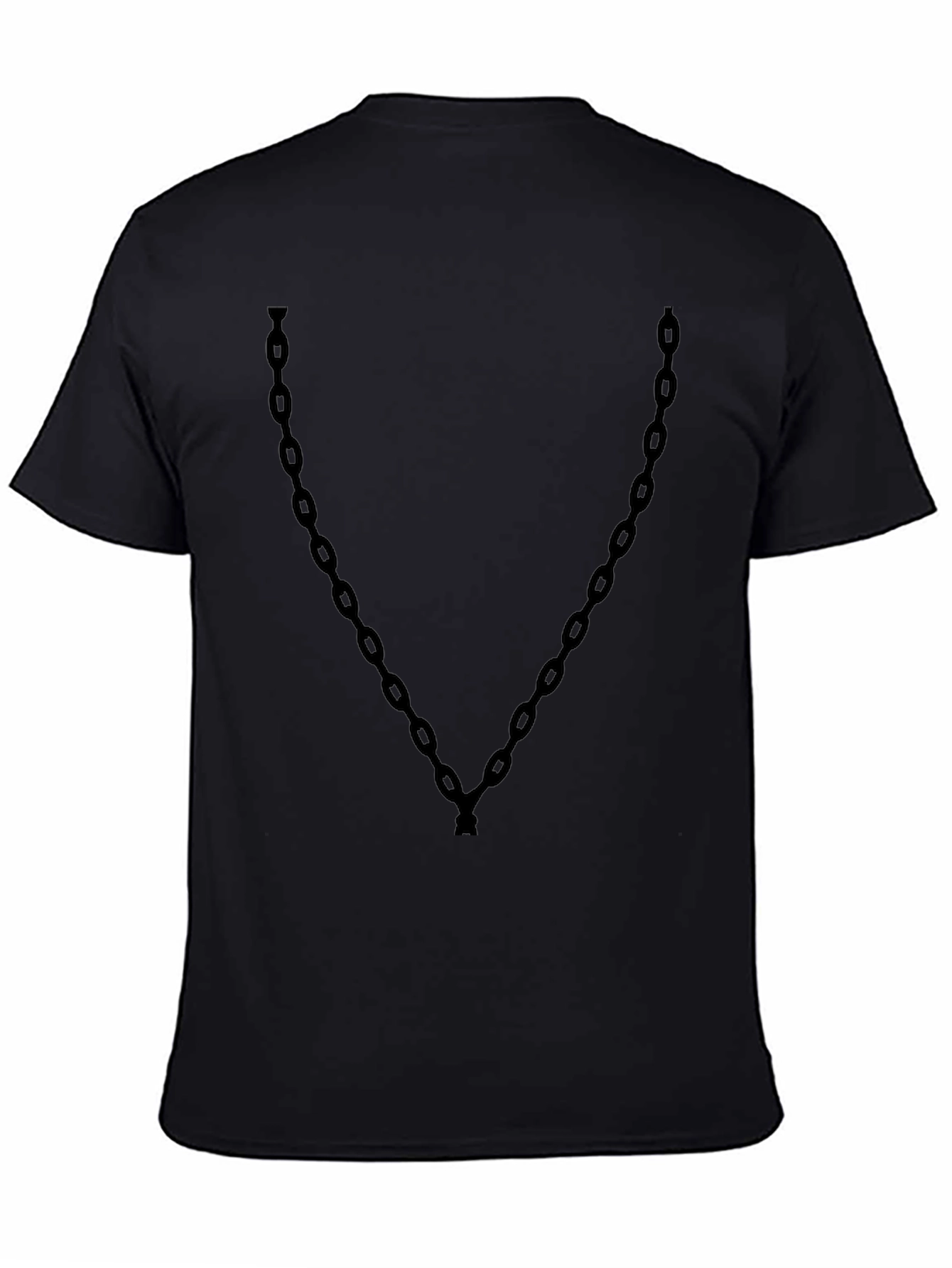 Black Men's Black T-Shirt with Chain Design view 4