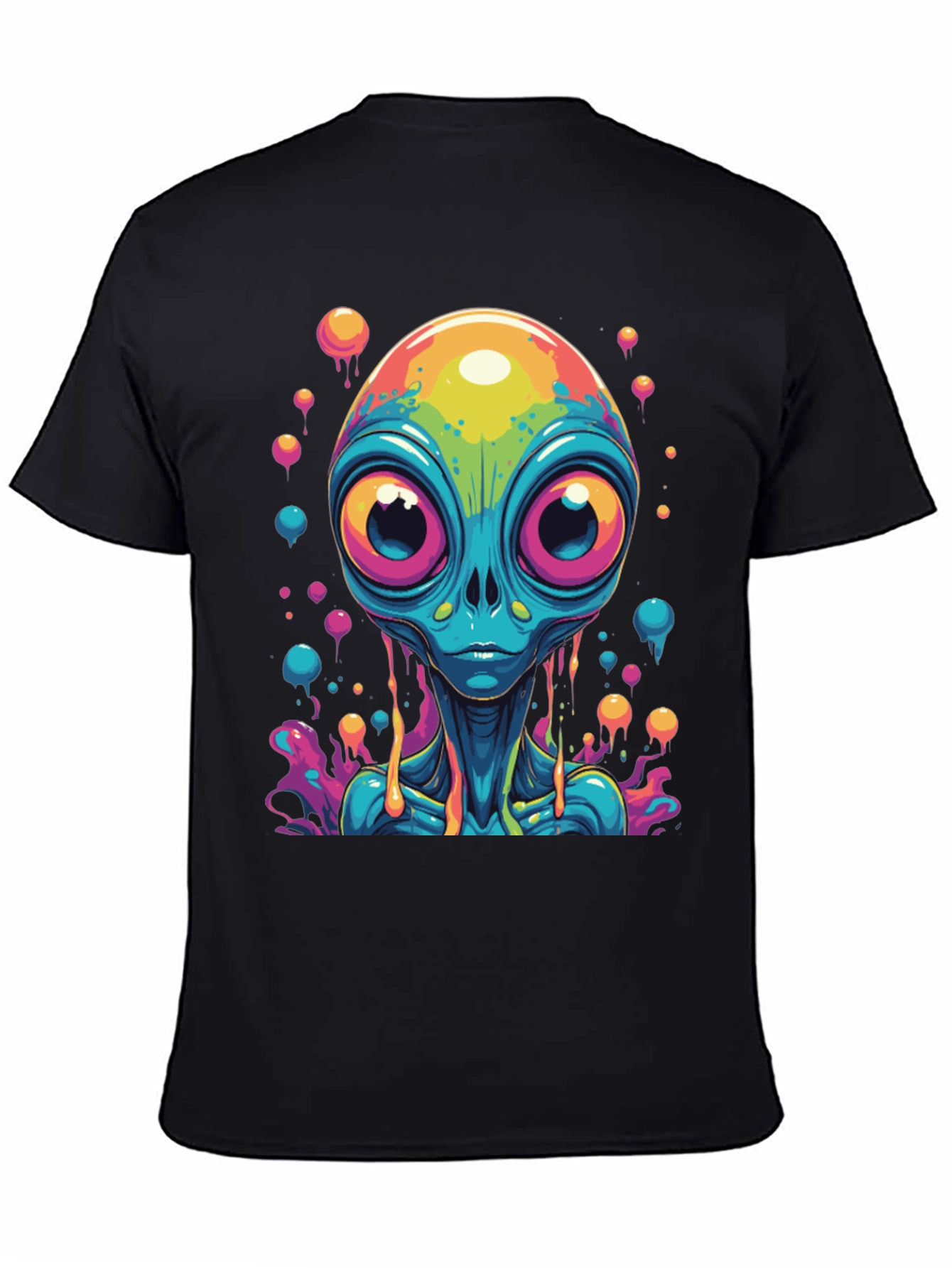 Black Psychedelic Alien Graphic Tee - Black Cotton T-Shirt view 4