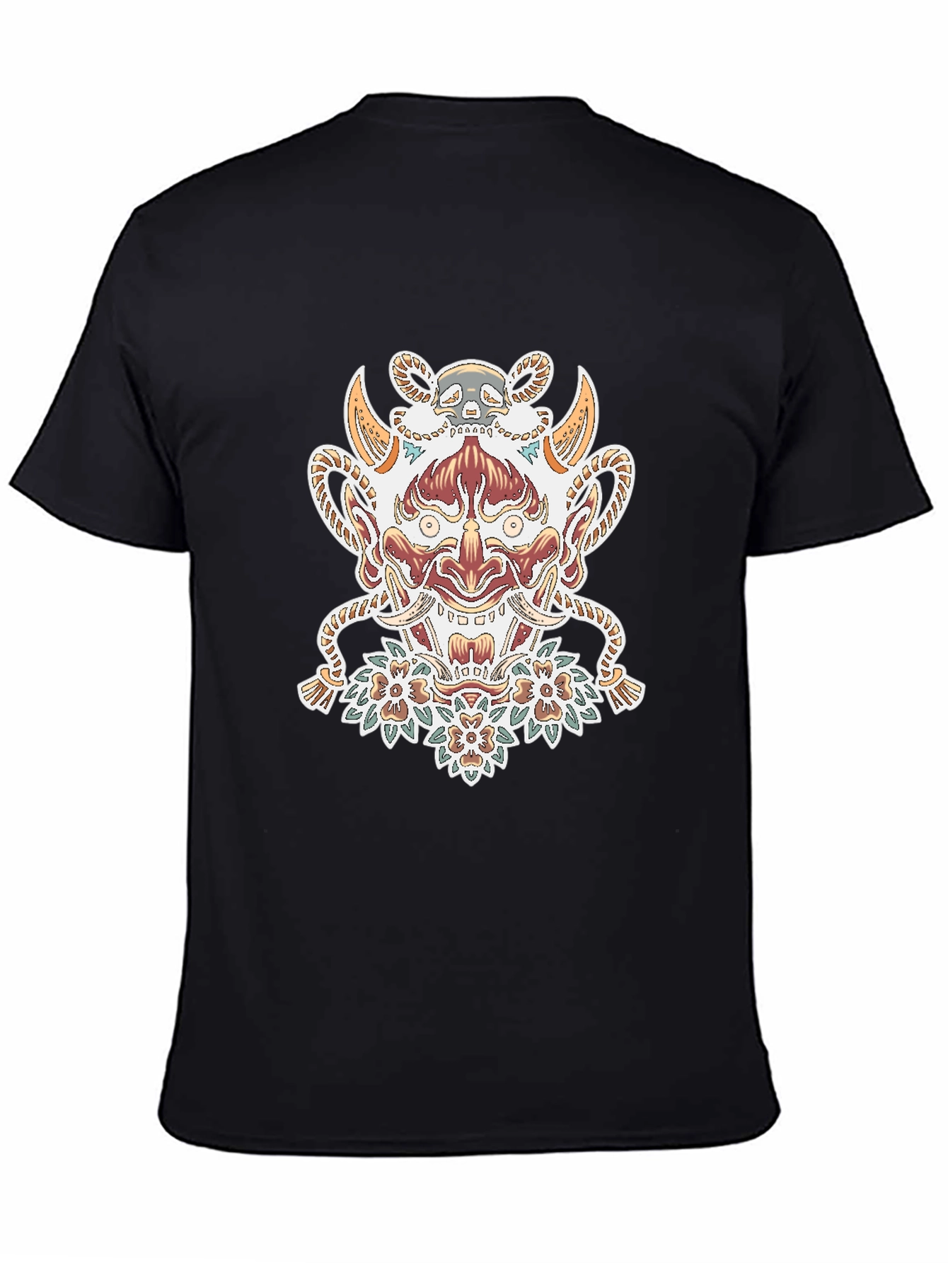 Black Black T-Shirt with Oni Mask Graphic view 4