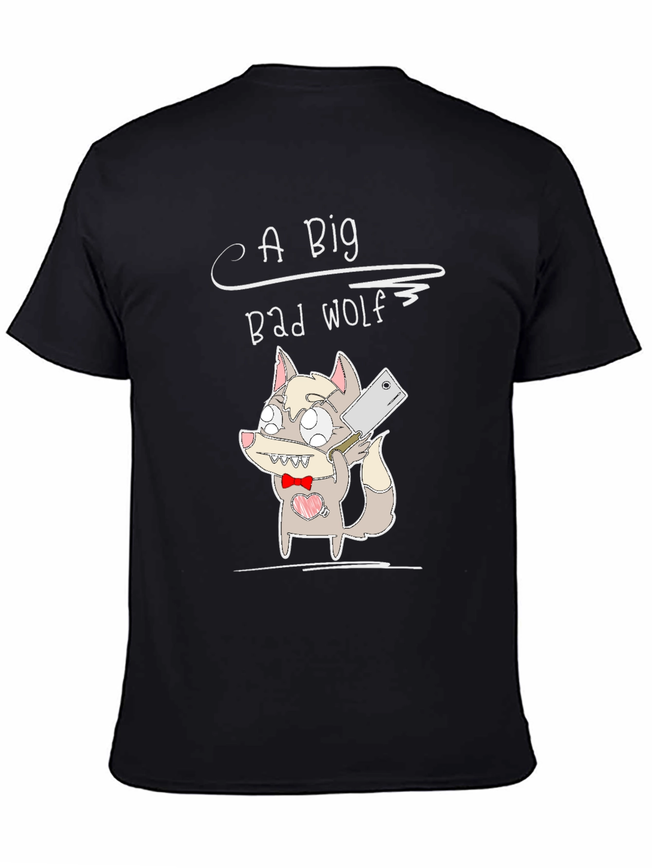 Black Big Bad Wolf Cartoon Graphic Black T-Shirt view 4