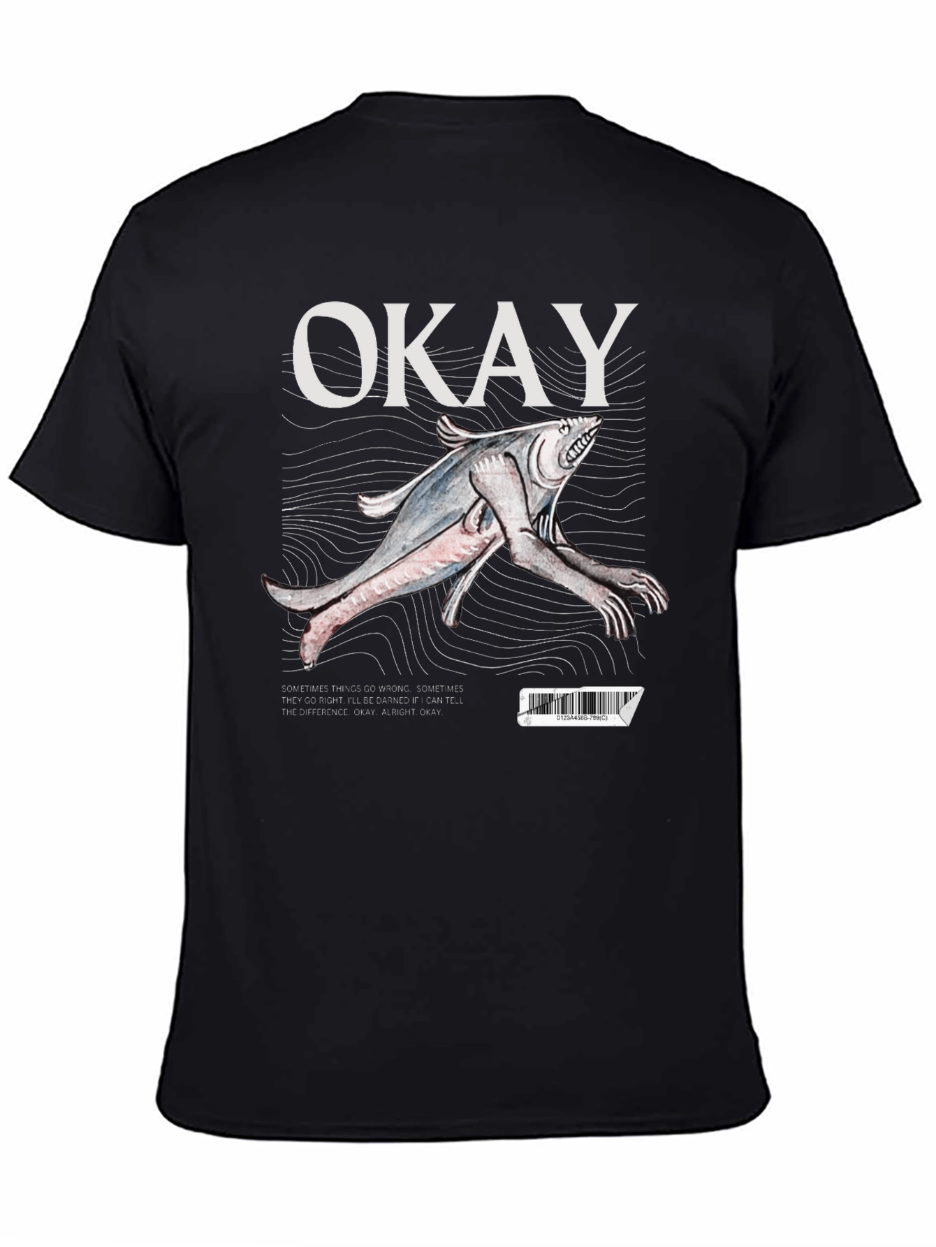 Black Okay Fish Creature Graphic T-Shirt view 4
