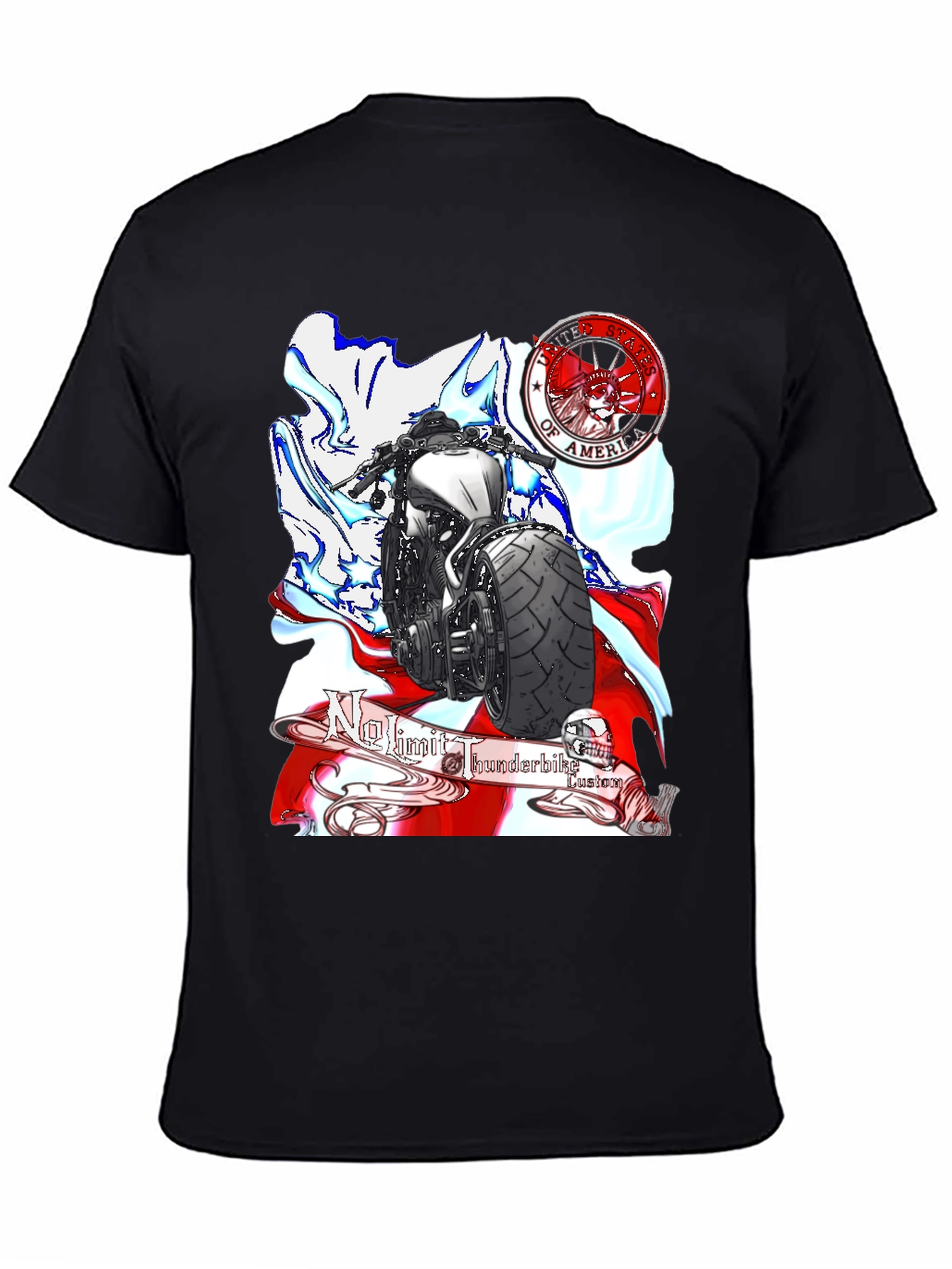 Black Motorcycle Graphic T-Shirt - Patriotic Design view 4