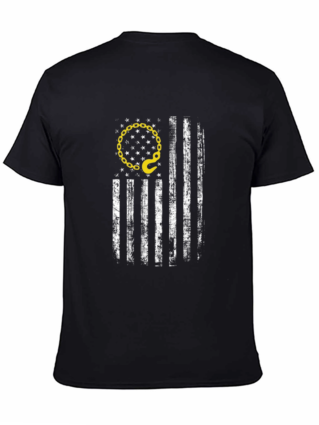 Black Distressed American Flag Tow Truck T-Shirt view 4