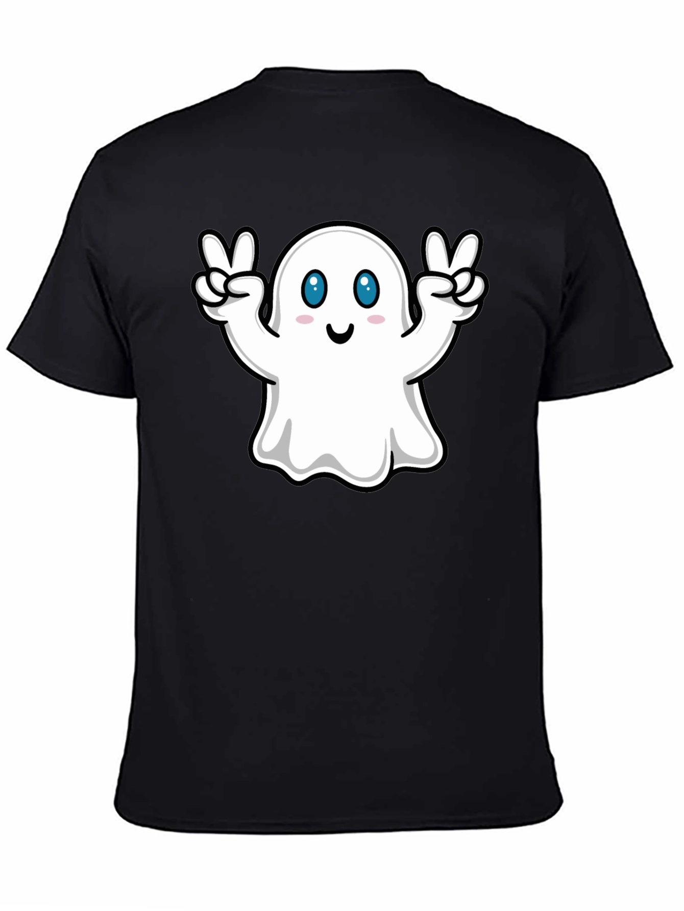 Black Cute Ghost Peace Sign Black T-Shirt view 4