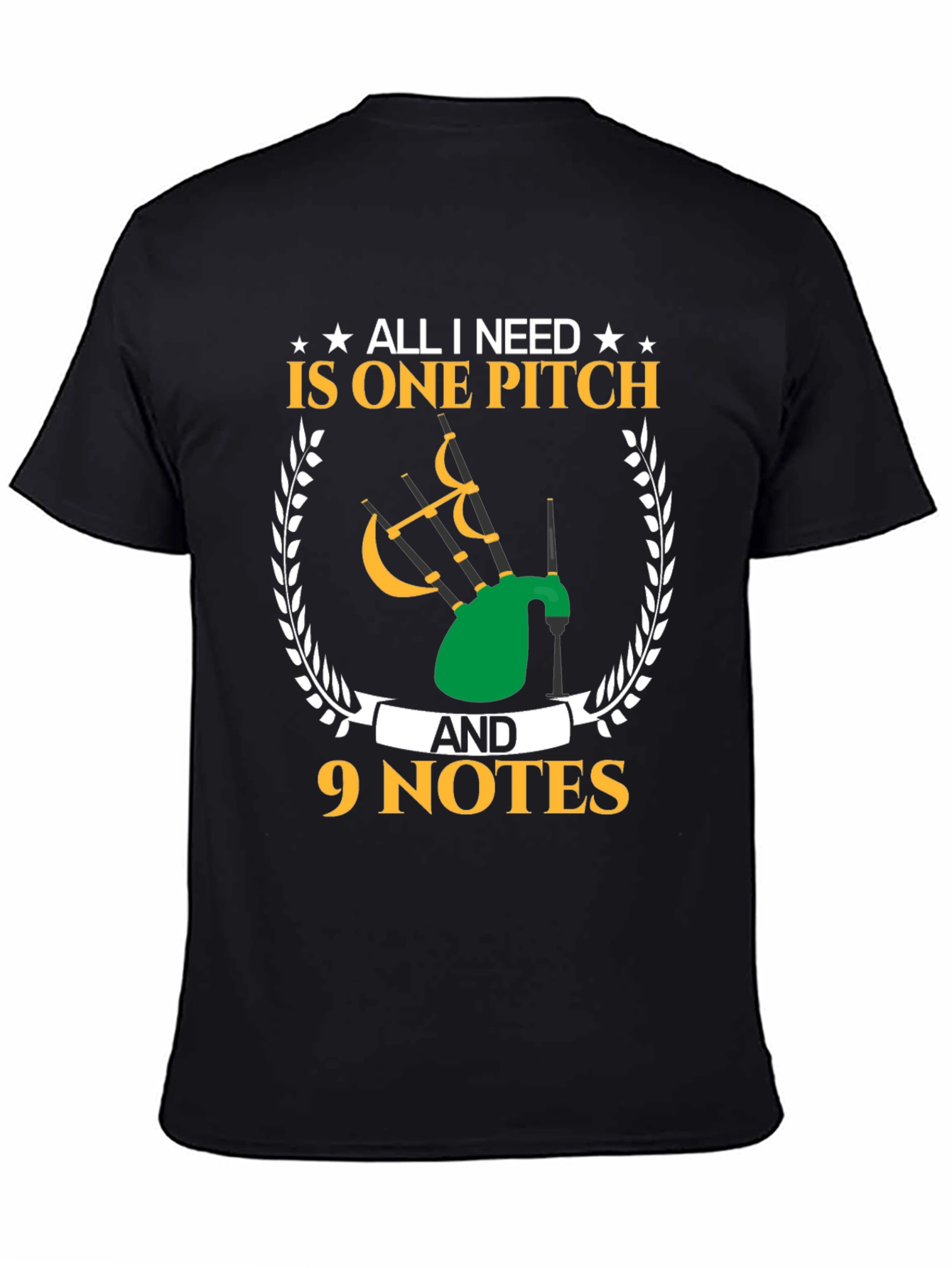 Black Bagpipe Musician T-Shirt - One Pitch & 9 Notes view 4