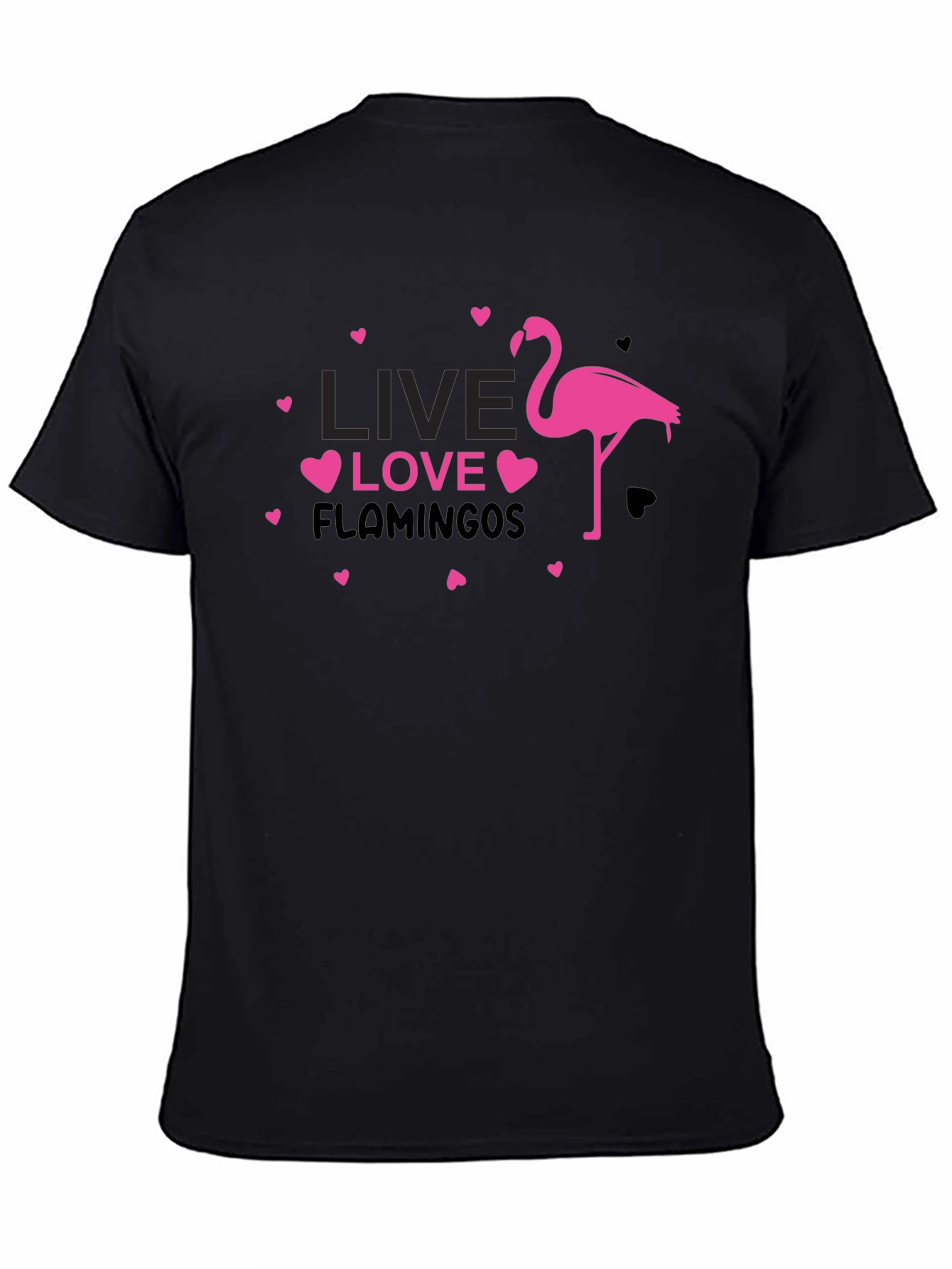 Black Live Love Flamingos Black T-Shirt view 4