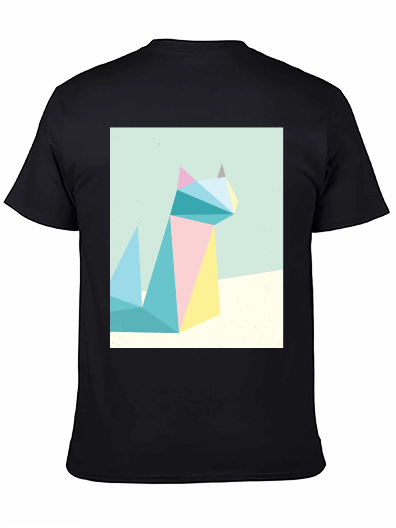 Black Geometric Cat Print Tee - Modern Art Shirt view 4
