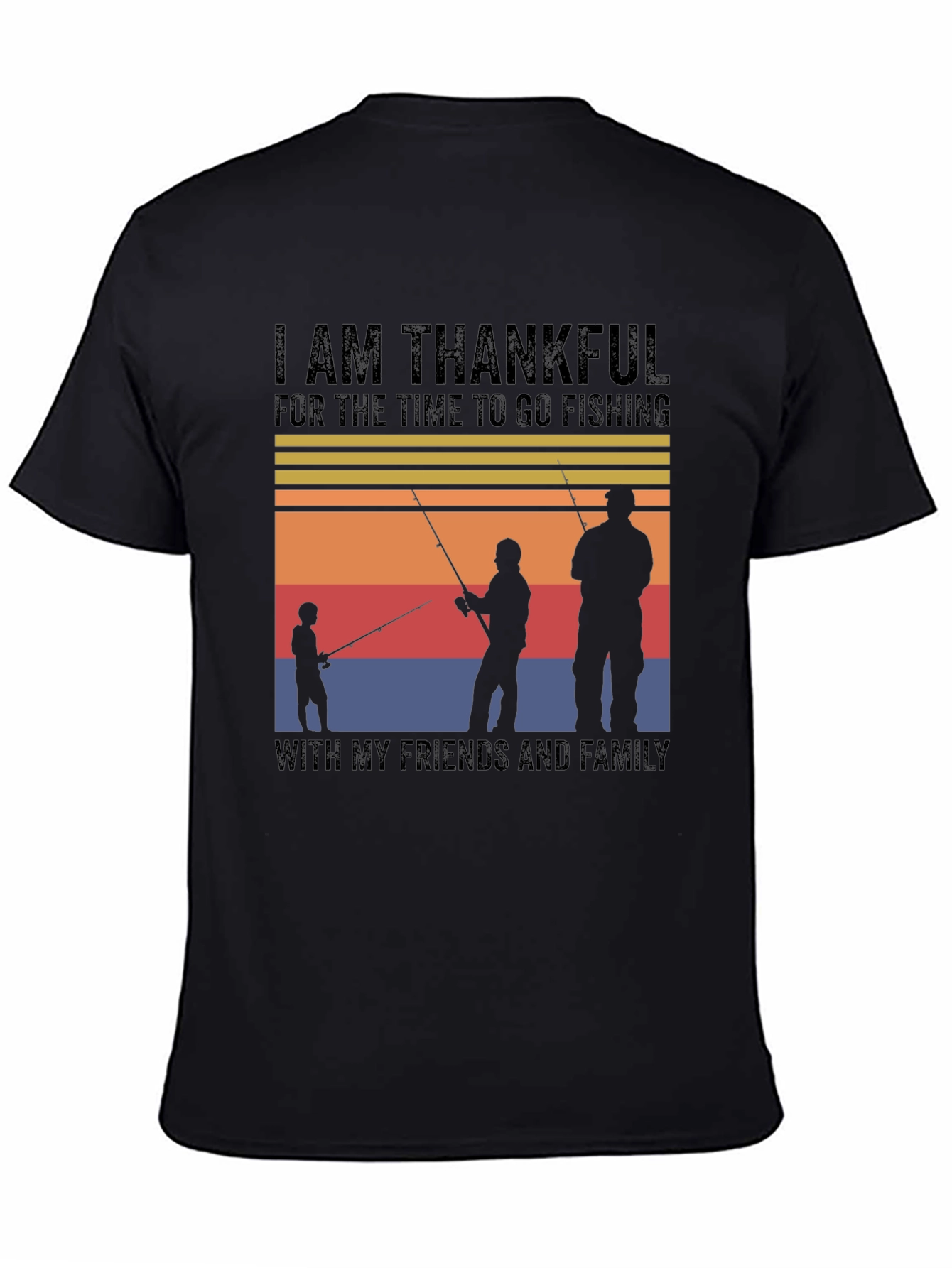 Black Thankful Fishing Friends Family T-Shirt view 4