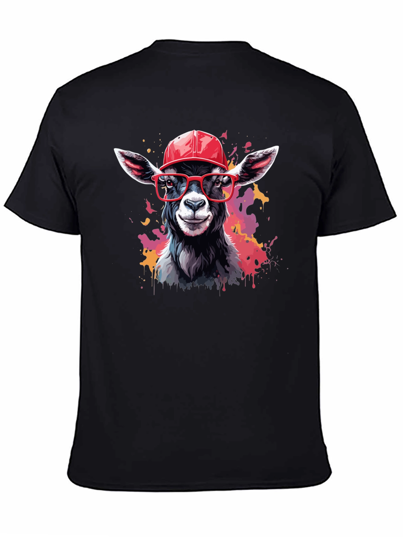 Black Goat Tee with Cap and Glasses - Cool Animal Design! view 4