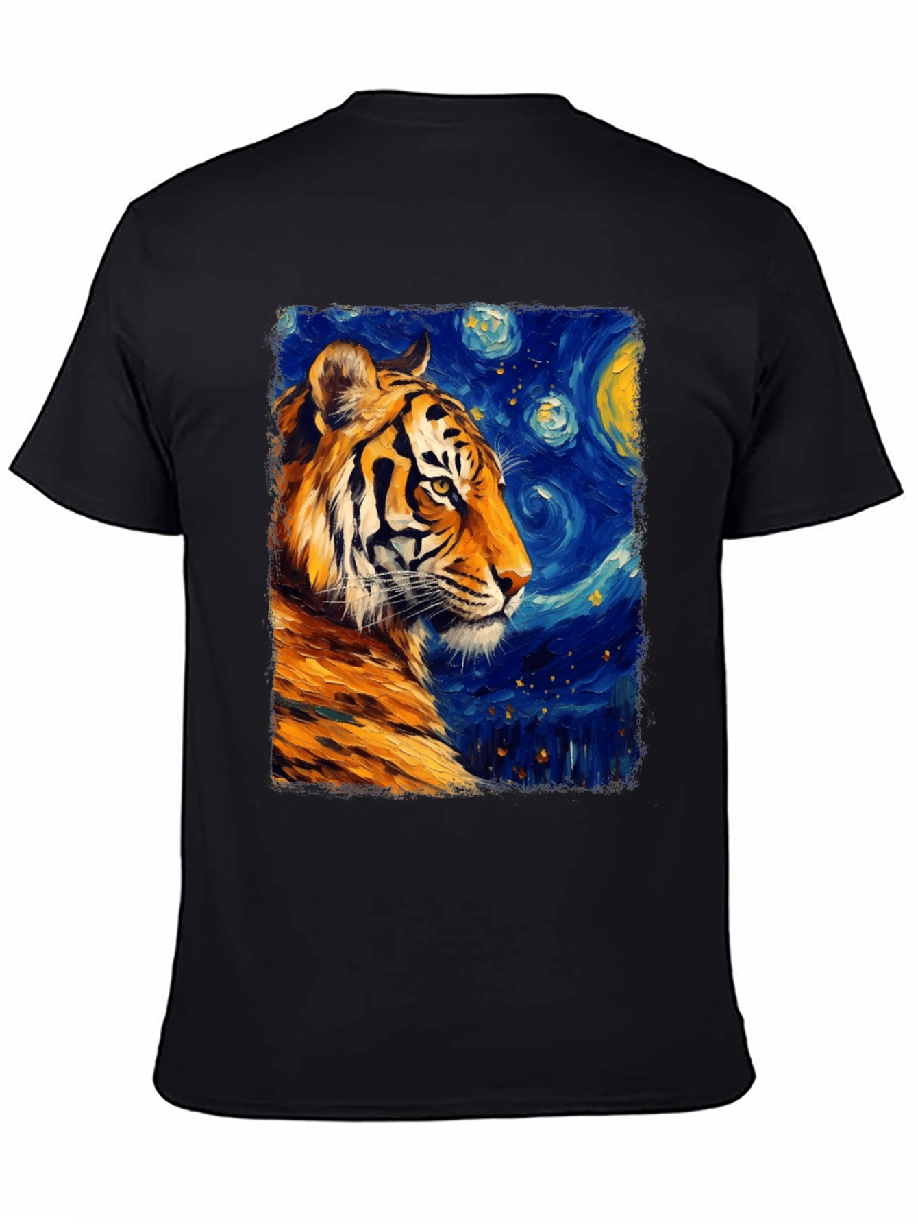 Black Tiger Starry Night T-Shirt - Artistic Graphic Tee view 4