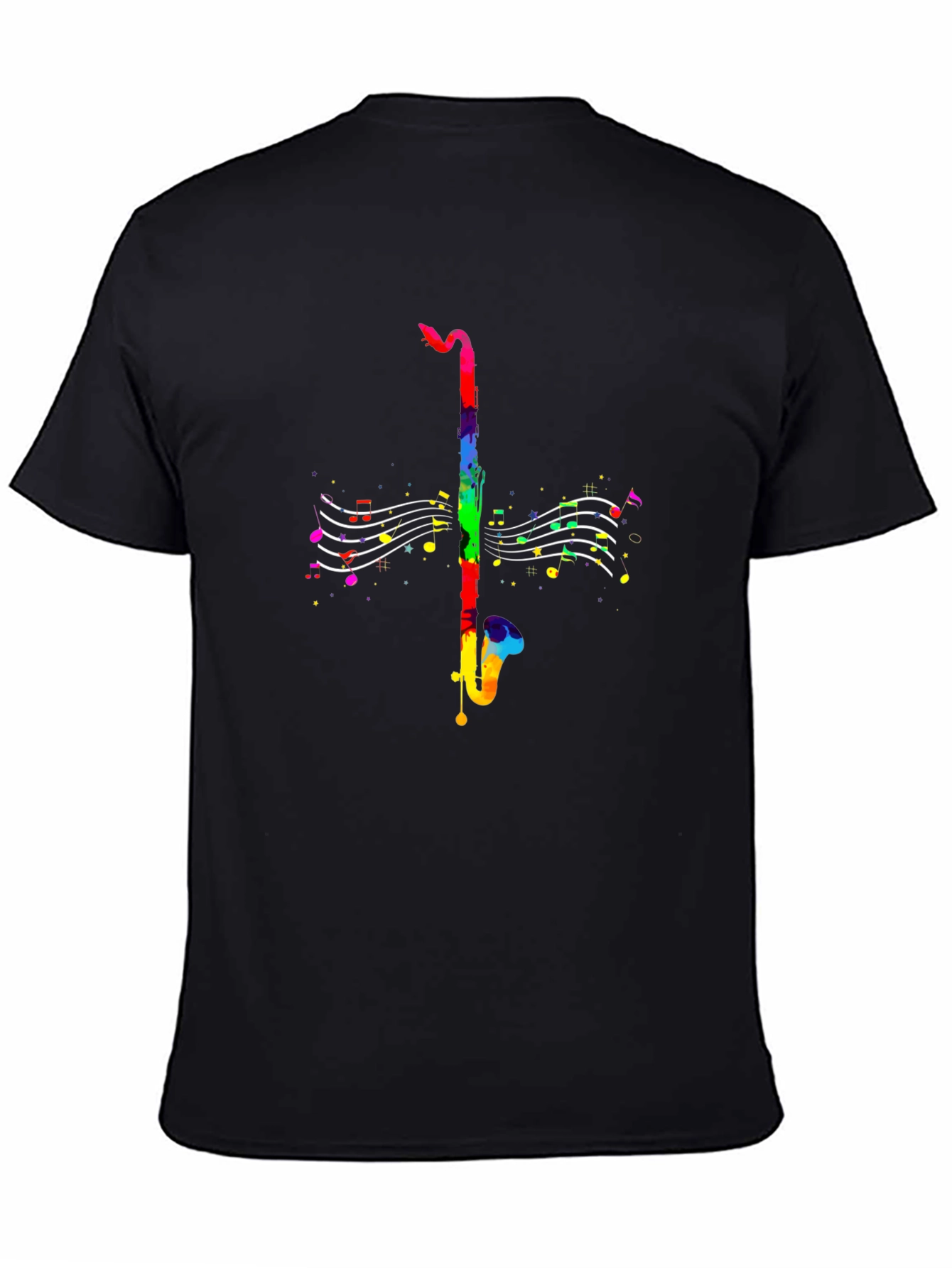 Black Rainbow Saxophone Music T-Shirt - Black Cotton Tee view 4