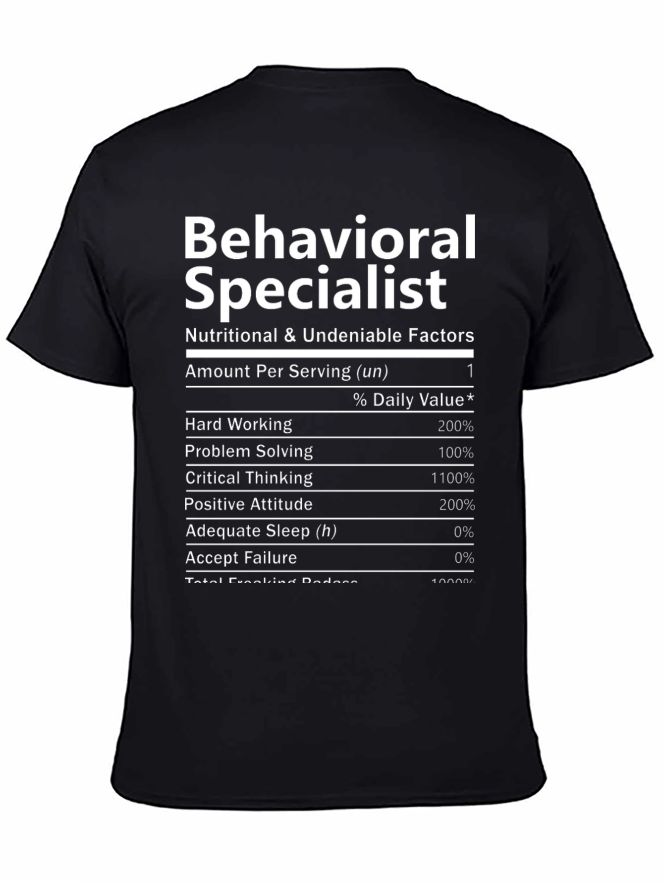 Black Behavioral Specialist Nutrition Facts T-Shirt view 4