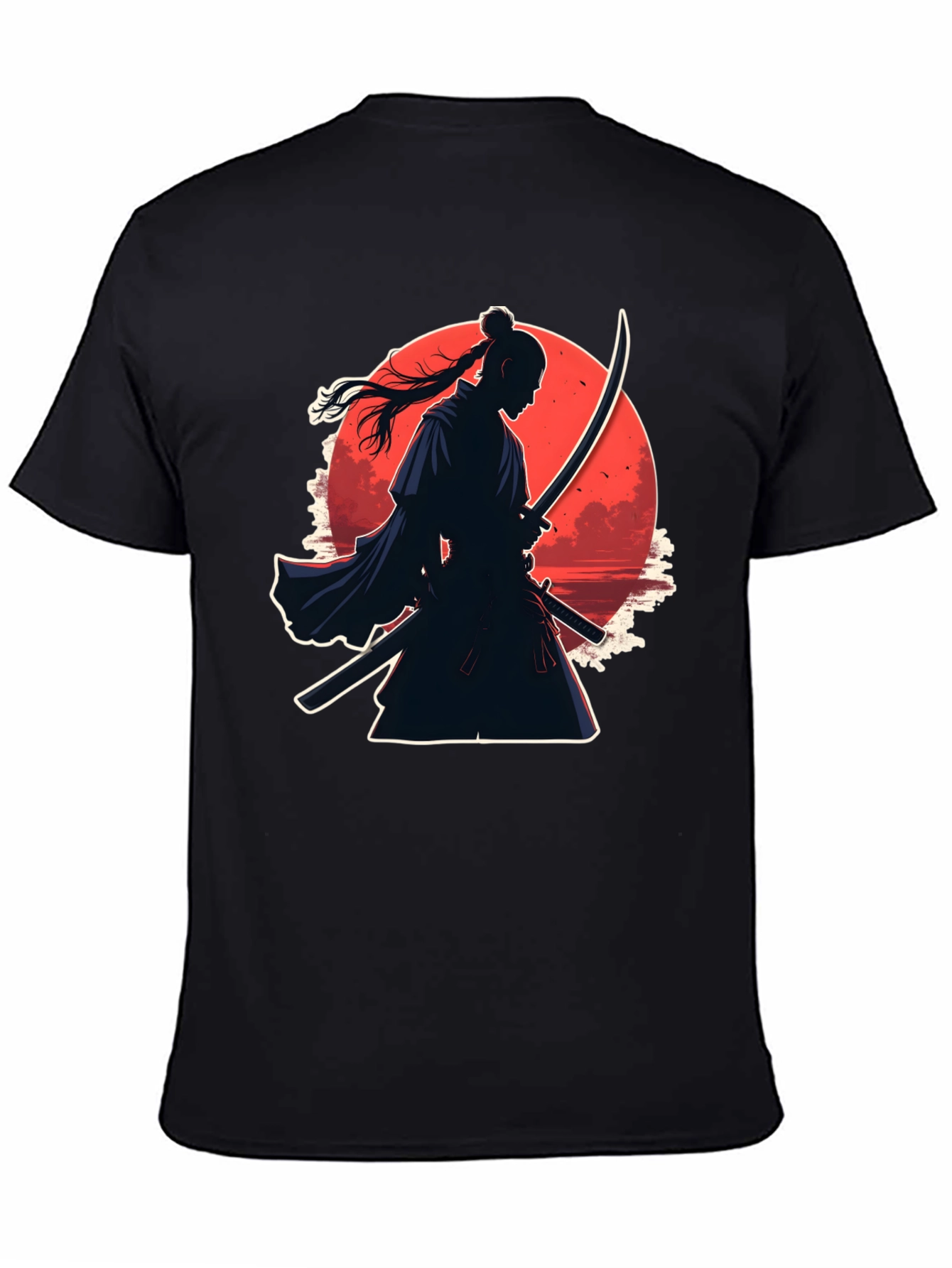 Black Samurai Moon Graphic Tee - Black Cotton Blend view 4