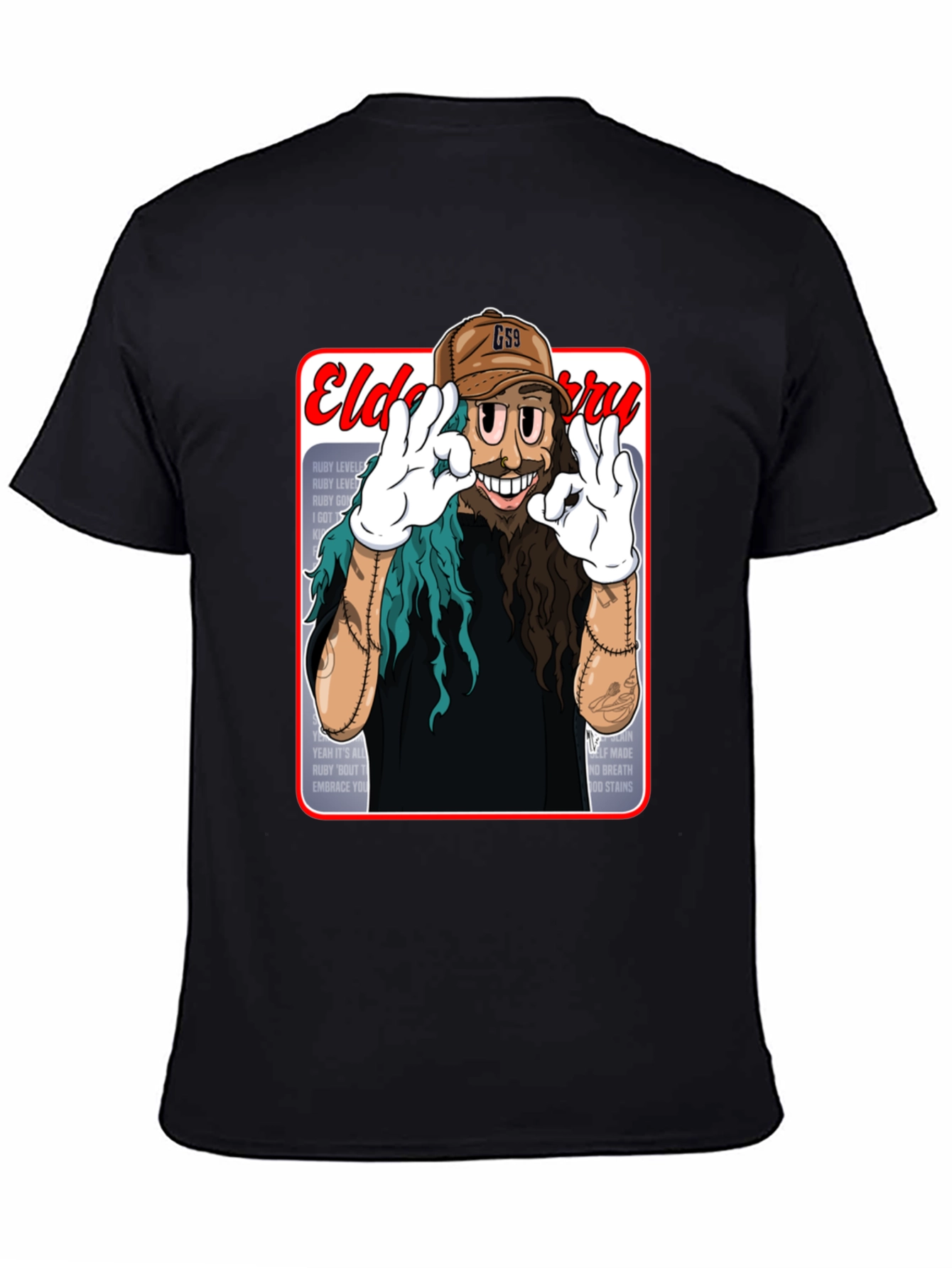 Black Eldo Berry Cartoon Style Black T-Shirt view 4