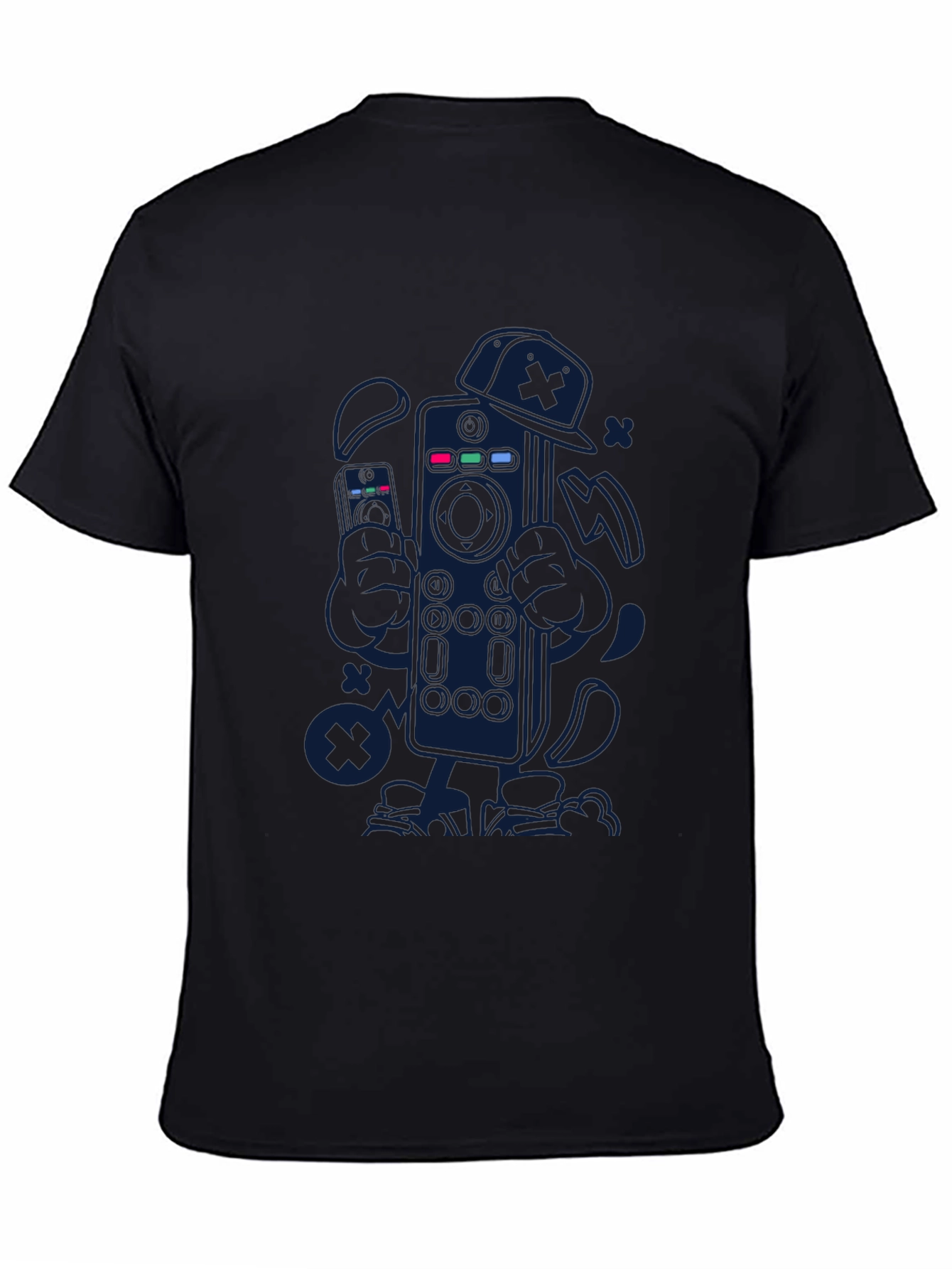 Black Remote Control Cartoon Graphic Tee view 4