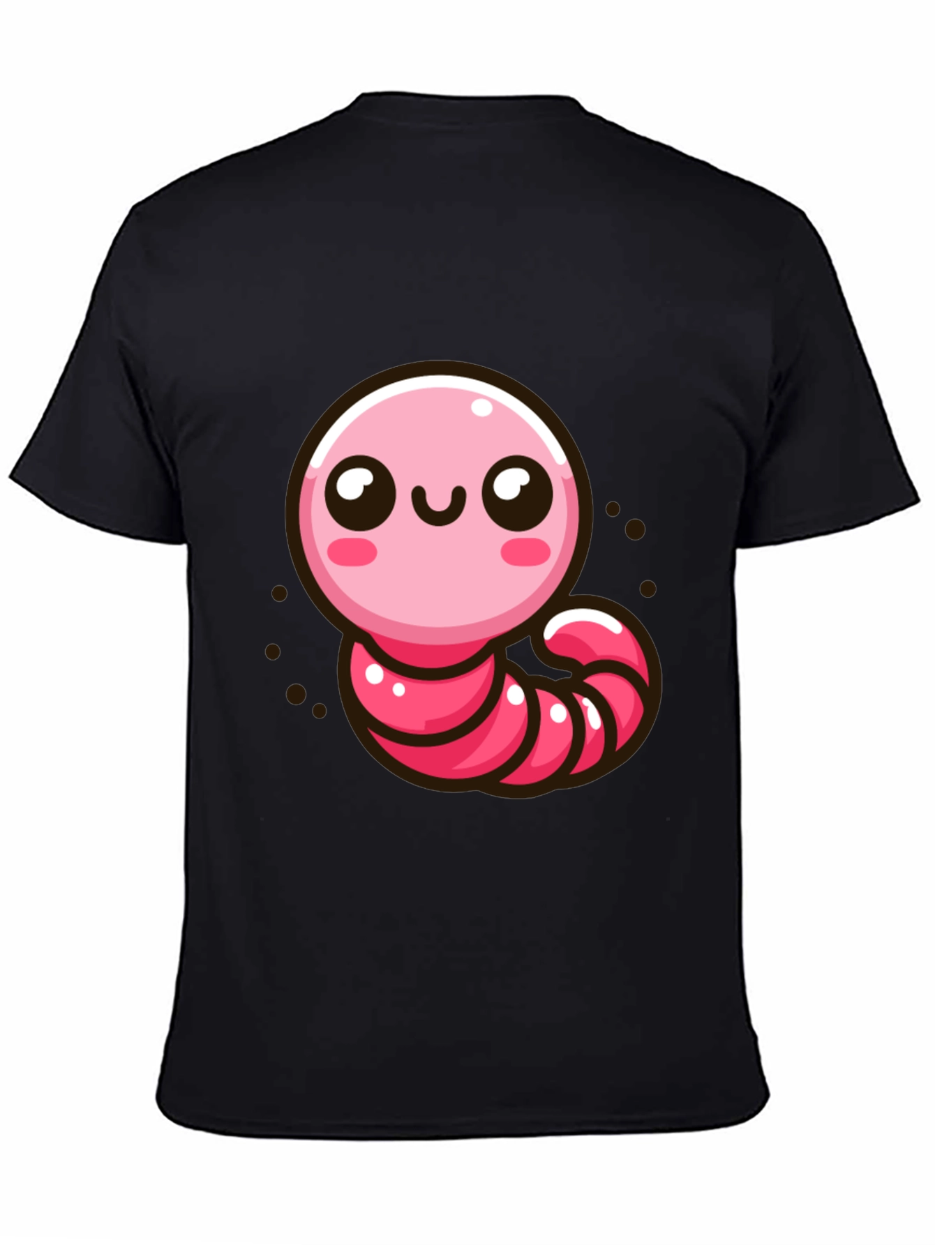 Black Cute Pink Worm Graphic T-Shirt view 4