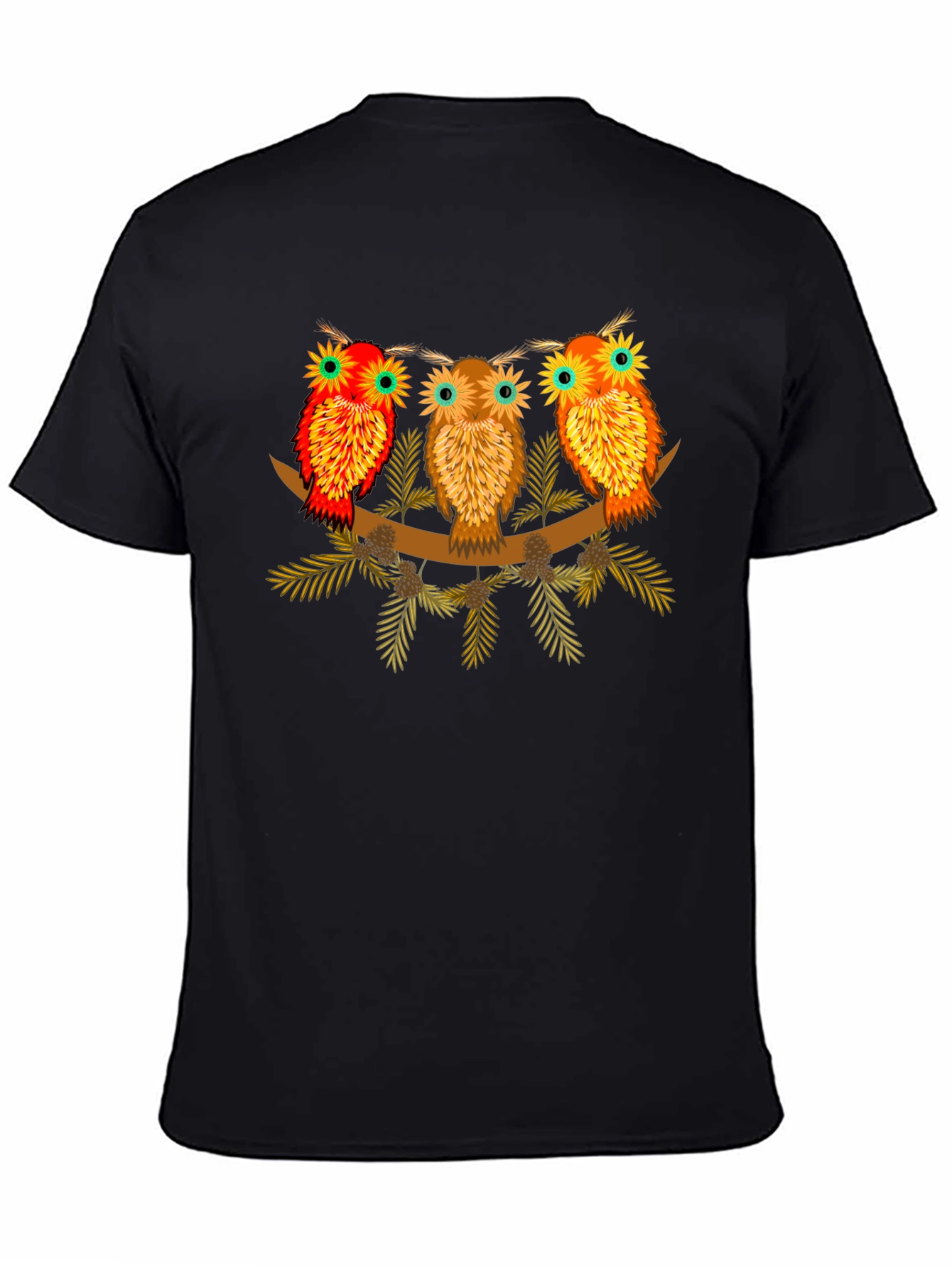 Black Owl Trio Graphic Tee - Black Cotton Shirt view 4