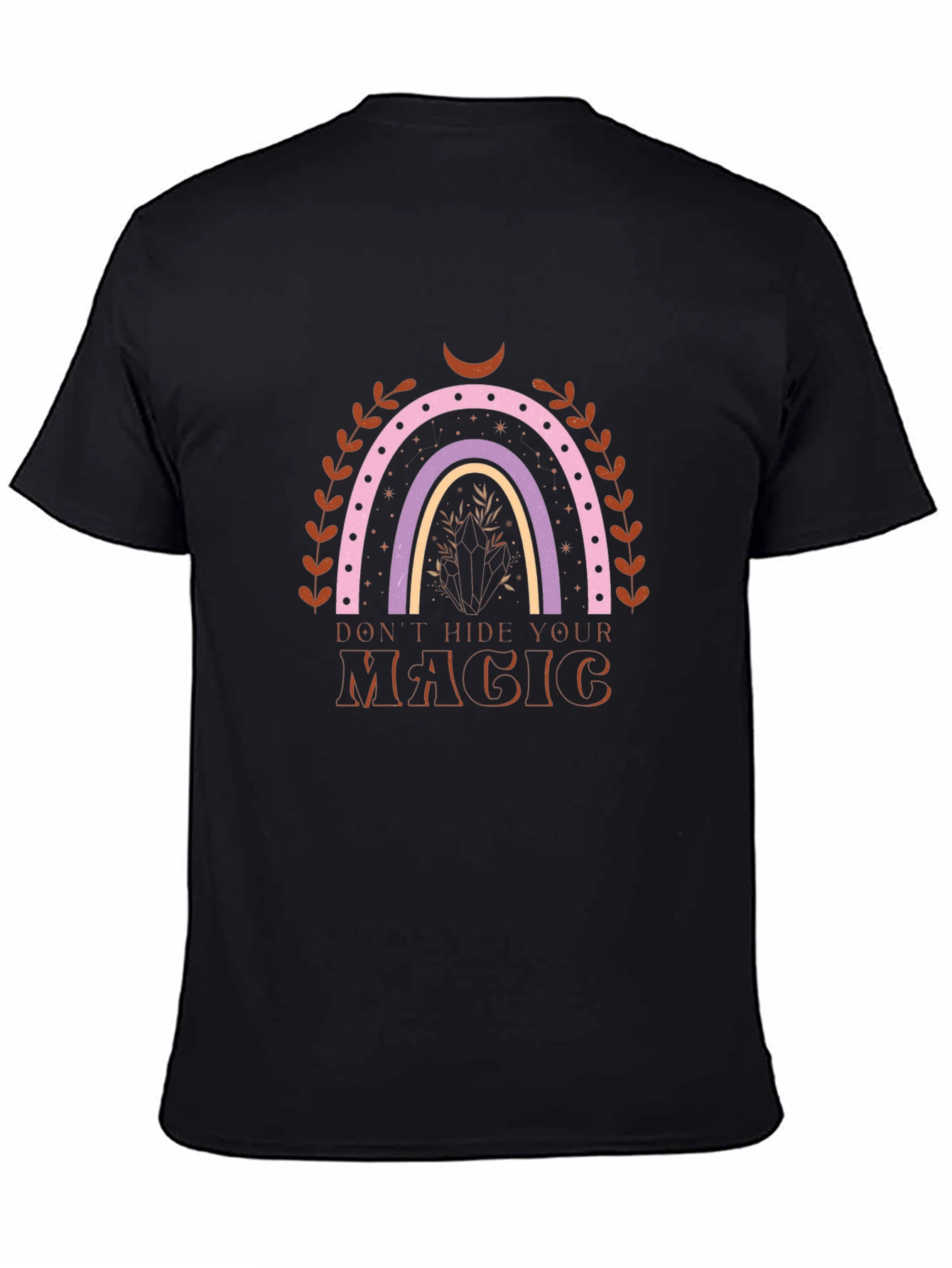 Black Boho Rainbow Magic Tee - Unisex Black T-Shirt view 4