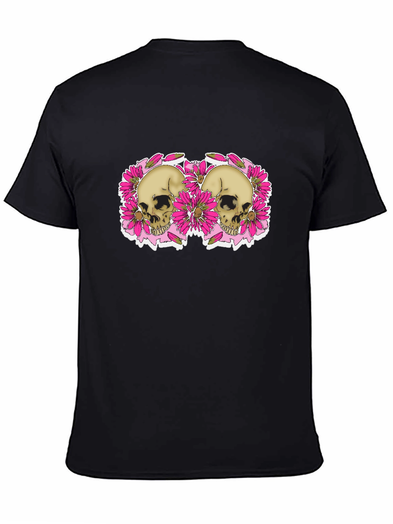 Black Skull & Floral Graphic Tee - Black view 4